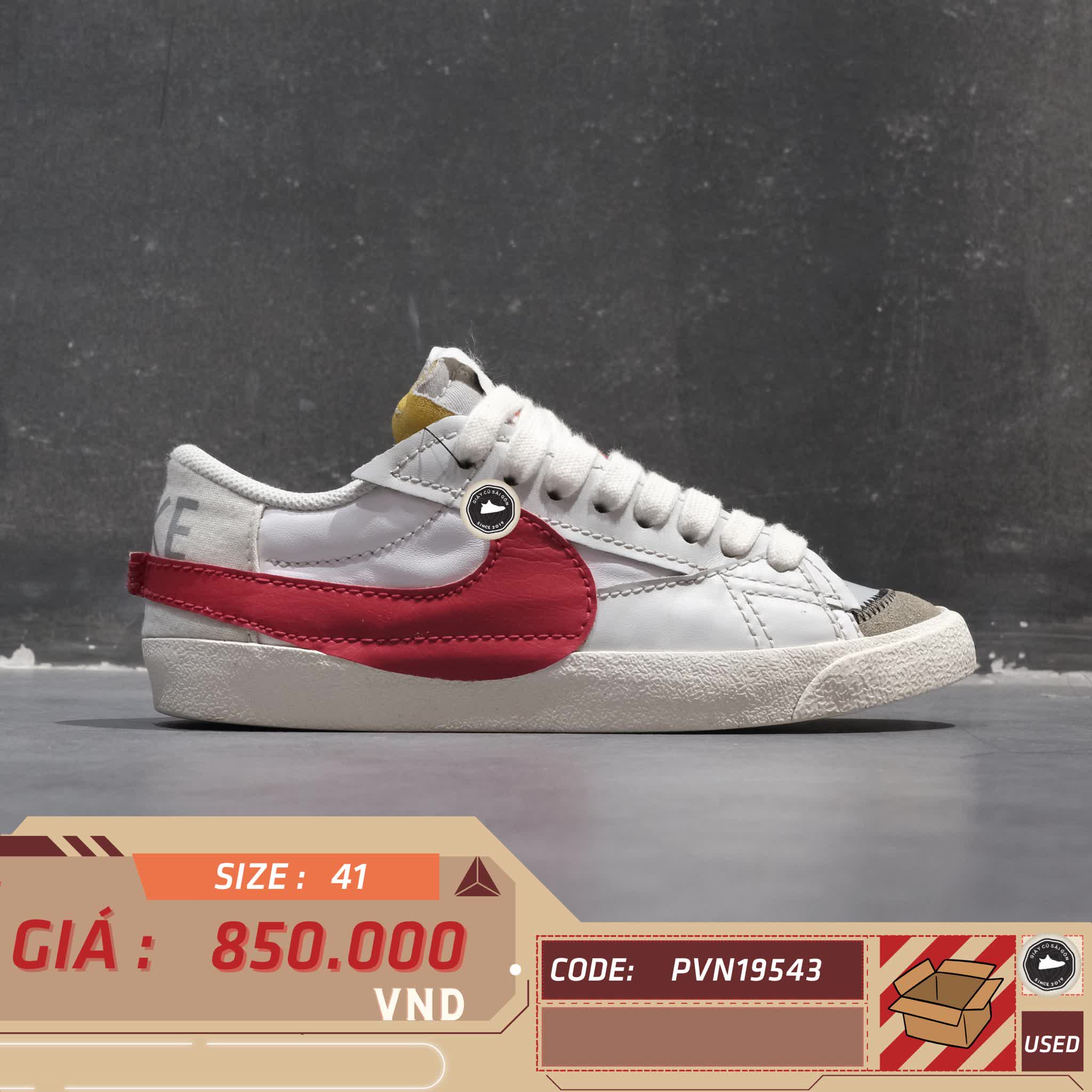 NIKE BLAZER LOW ’77 JUMBO “WHITE / PHOTON DUST / LIGHT SMOKE GREY / UNIVERSITY RED” DQ8769-100 — SIZE 41 GIÀY 2HAND CHÍNH HÃNG — PVN19543
