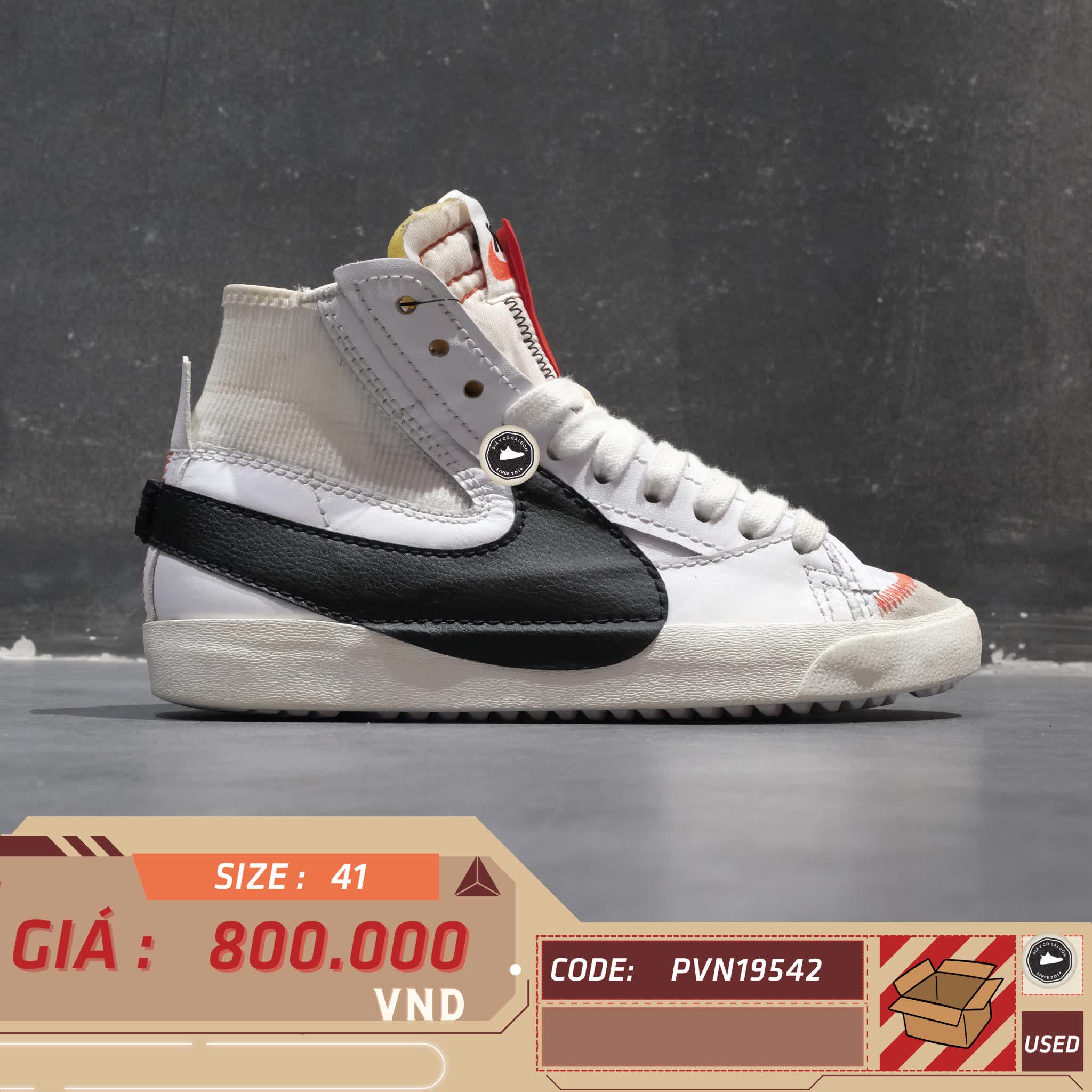 NIKE BLAZER MID ’77 VINTAGE WHITE BLACK DQ1471-100 SIZE 41 GIÀY 2HAND CHÍNH HÃNG PVN19542