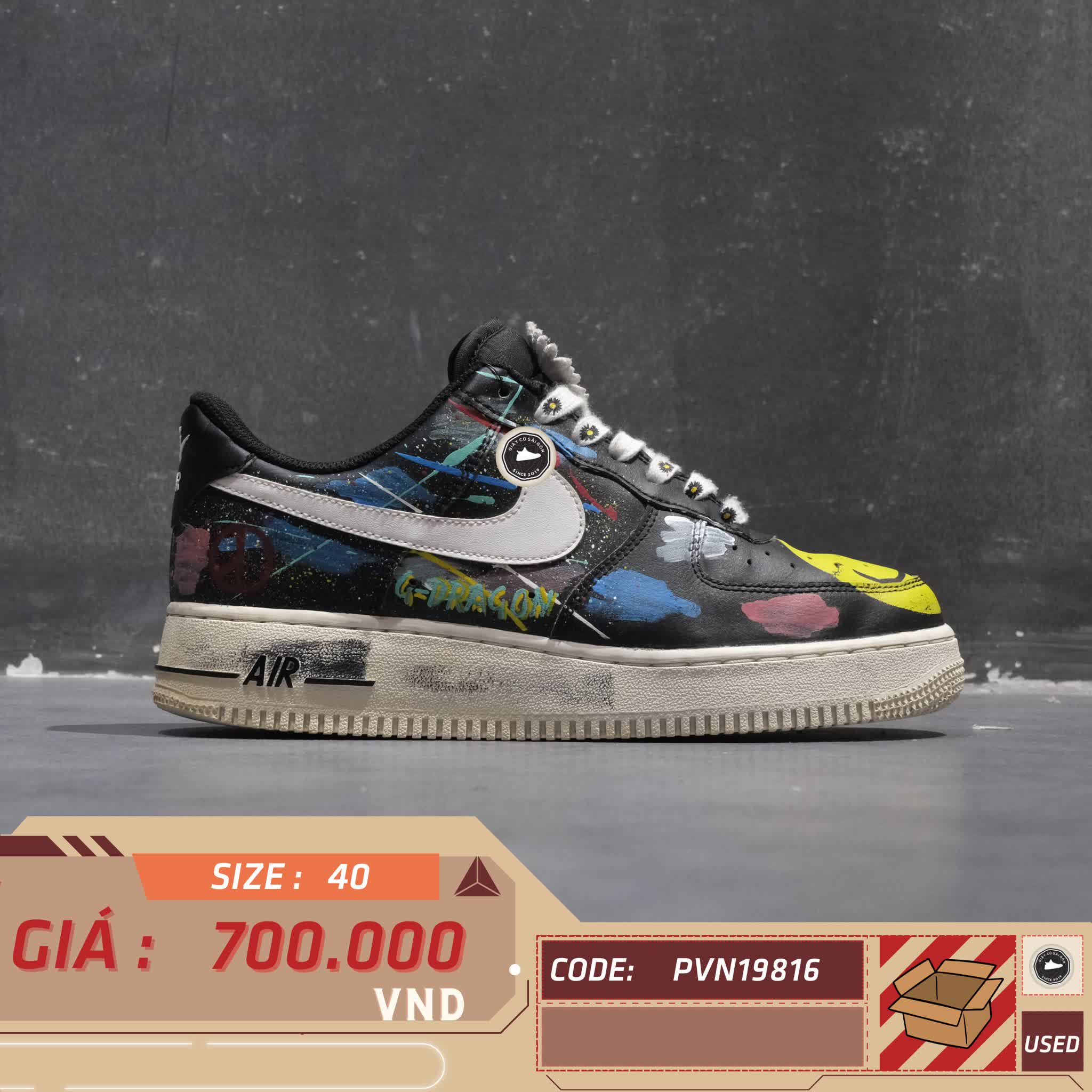 CUSTOM NIKE AIR FORCE 1 '07 AN20 BLACK WHITE CJ0952-001 SIZE 40 GIÀY 2HAND CHÍNH HÃNG PVN19816