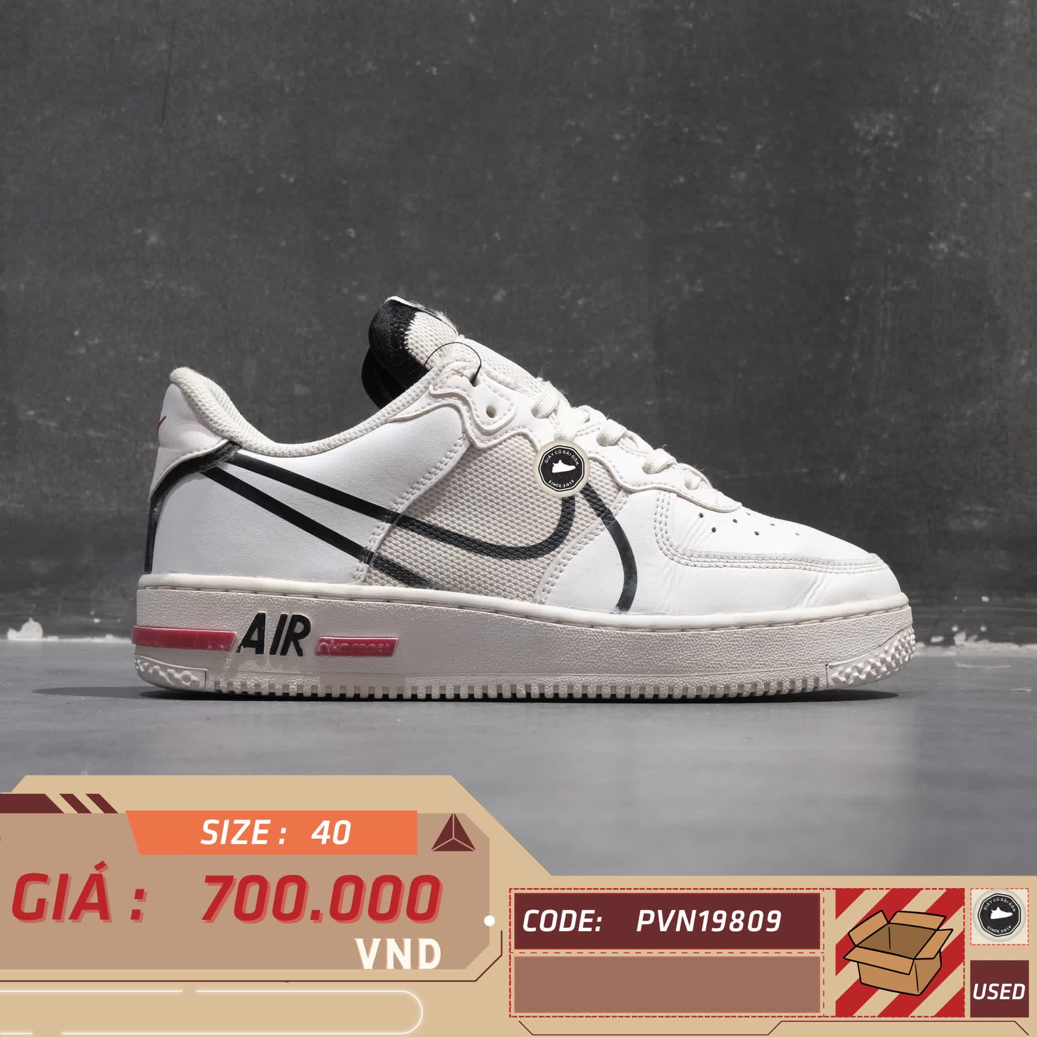 NIKE AIR FORCE 1 REACT D/MS/X CD4366-100 (White/Black-University Red) SIZE 40 GIÀY 2HAND CHÍNH HÃNG PVN19809