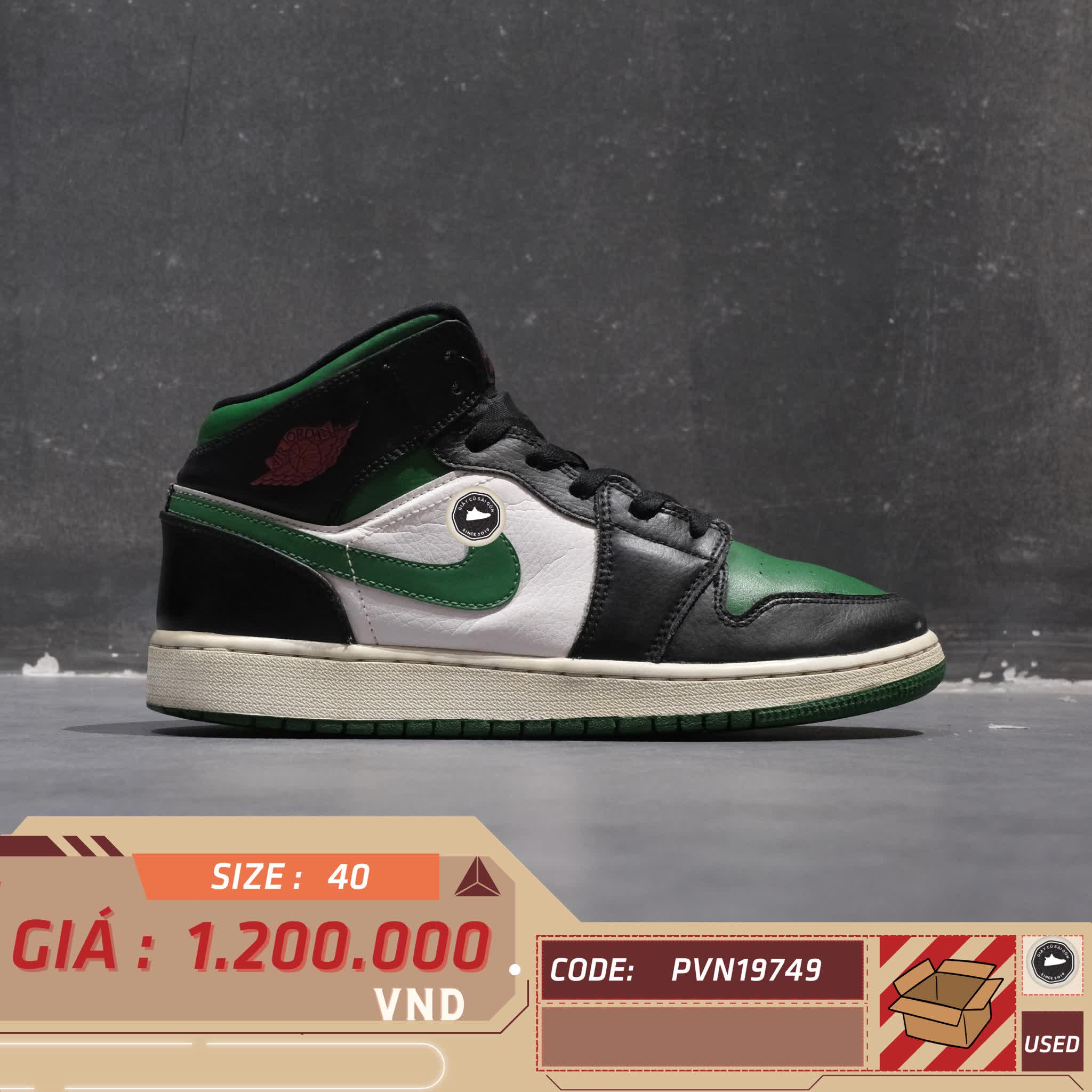 NIKE AIR JORDAN 1 MID “BLACK PINE GREEN” 554725-067 SIZE 40 GIÀY 2HAND CHÍNH HÃNG PVN19749