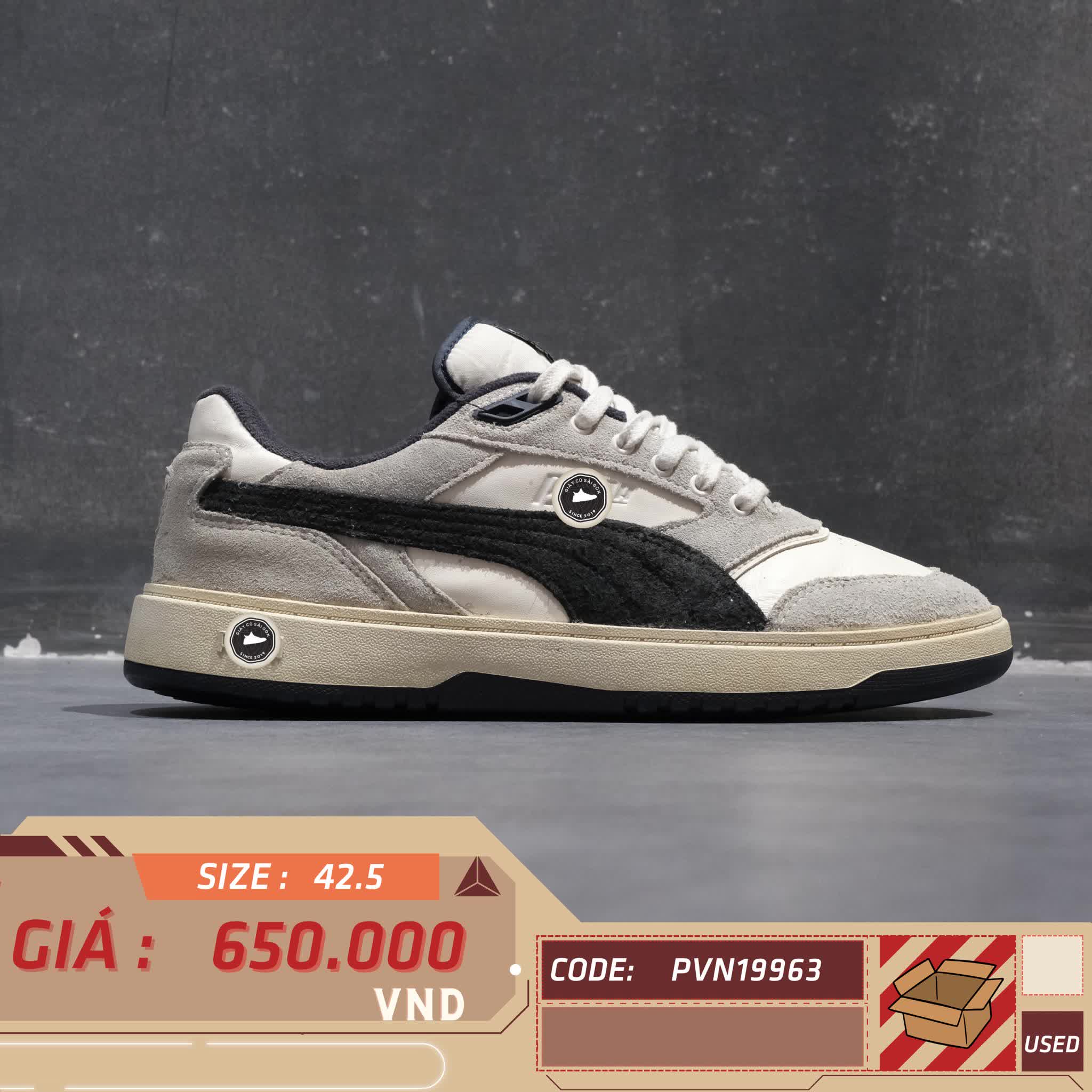 PUMA DOUBLECOURT PRM ‘WARM WHITE / NEW NAVY’ 393283-03 SIZE 42.5 GIÀY 2HAND CHÍNH HÃNG PVN19963