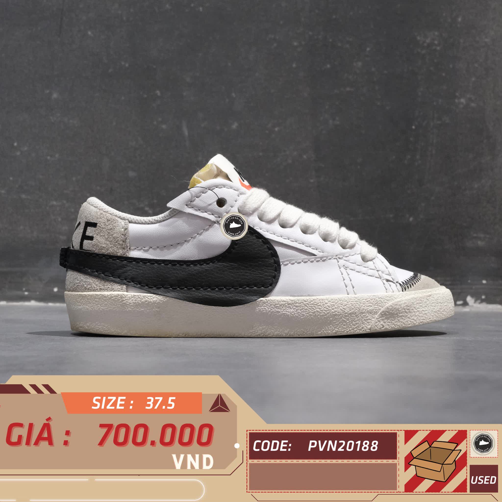 NIKE BLAZER LOW ’77 JUMBO “WHITE BLACK SAIL” DQ1470-101 SIZE 37.5 GIÀY 2HAND CHÍNH HÃNG PVN20188