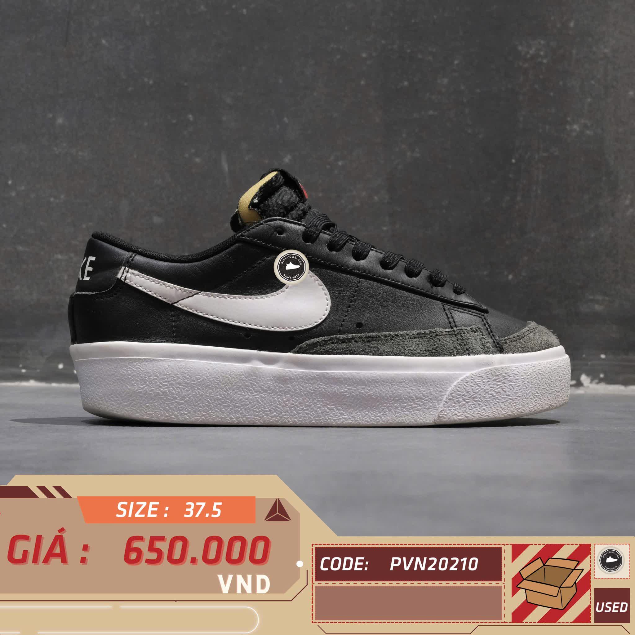 NIKE BLAZER LOW ’77 BLACK WHITE DJ0292-001 SIZE 37.5 GIÀY 2HAND CHÍNH HÃNG PVN20210
