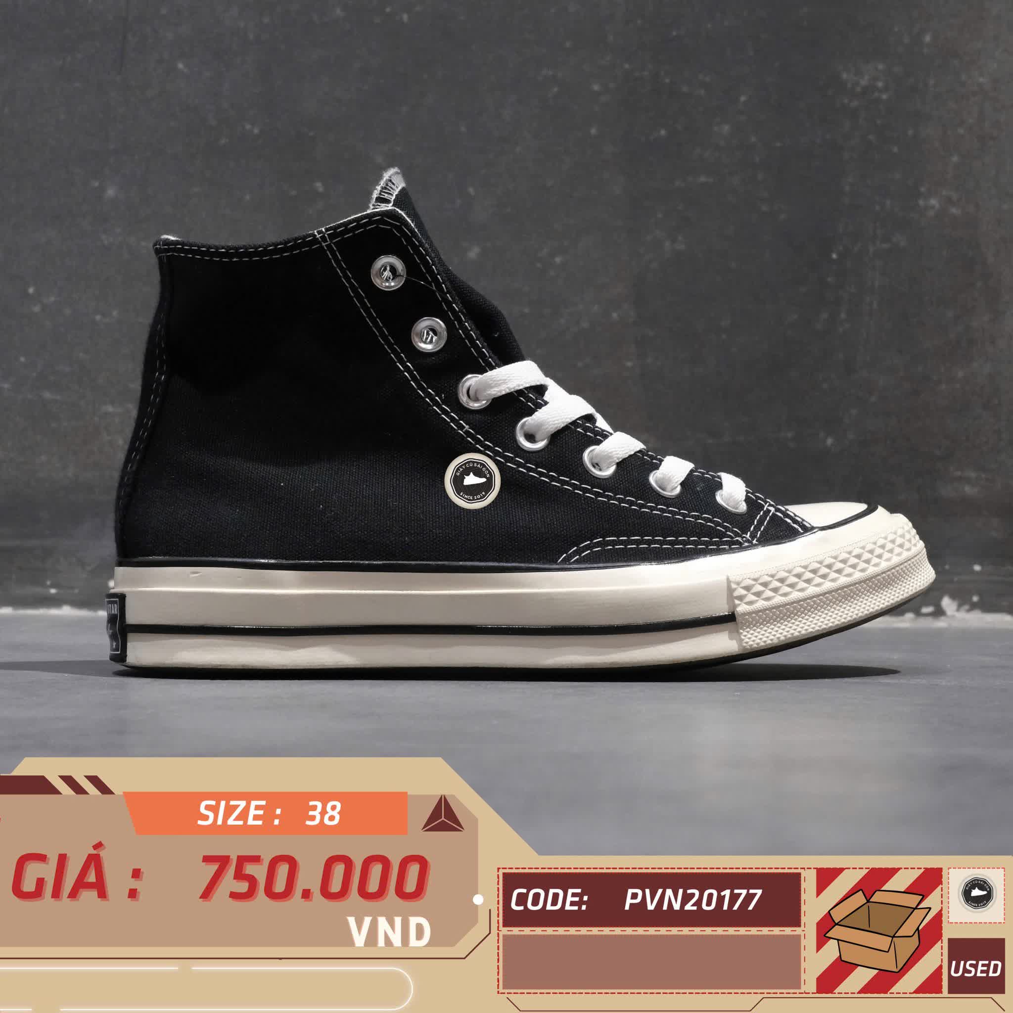 CONVERSE CHUCK TAYLOR ALL-STAR 70 HI BLACK EGRET 162050C SIZE 38 GIÀY 2HAND CHÍNH HÃNG PVN20177