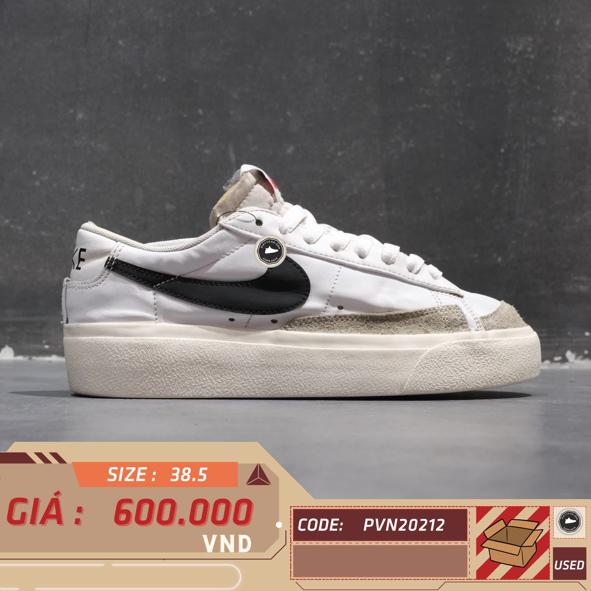 NIKE BLAZER LOW PLATFORM WHITE/BLACK DJ0292-101 SIZE 38.5 GIÀY 2HAND CHÍNH HÃNG PVN20212