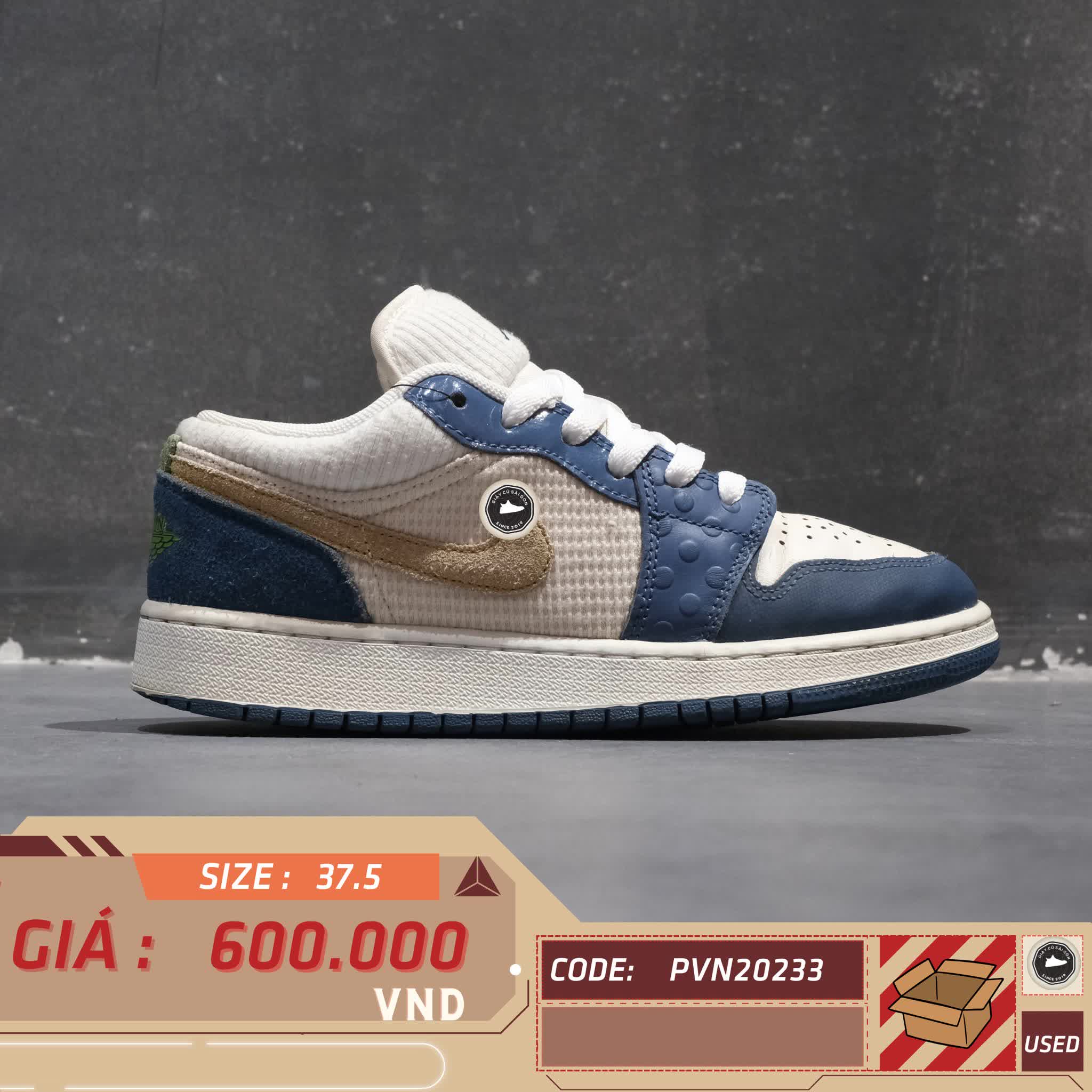 NIKE AIR JORDAN 1 GS LOW SE 'BLUE CHUTNEY' DR6960-400 SIZE 37.5 GIÀY 2HAND CHÍNH HÃNG PVN20233