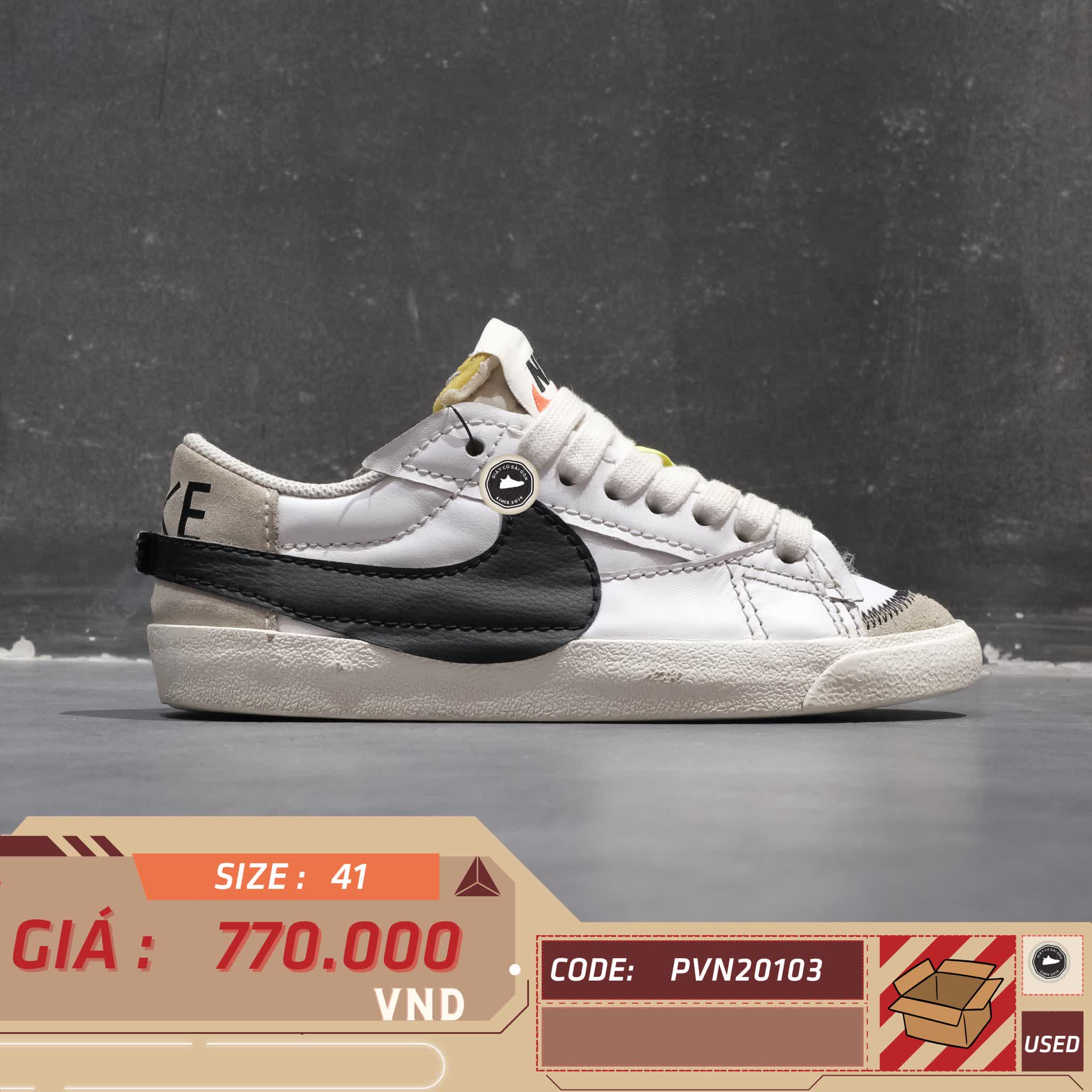 NIKE BLAZER LOW ’77 JUMBO “WHITE BLACK SAIL” DN2158-101 SIZE 41 GIÀY 2HAND CHÍNH HÃNG PVN20103