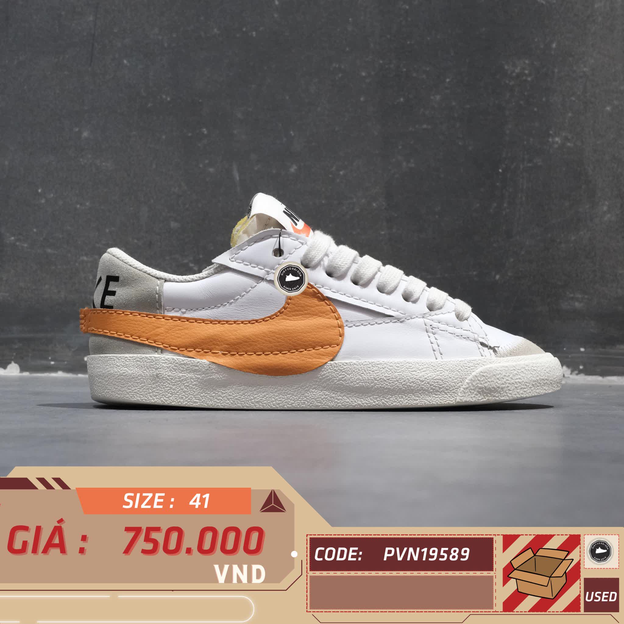 NIKE BLAZER LOW ’77 JUMBO “WHITE / ALPHA ORANGE” DN2158-100 SIZE 41 GIÀY 2HAND CHÍNH HÃNG PVN19589