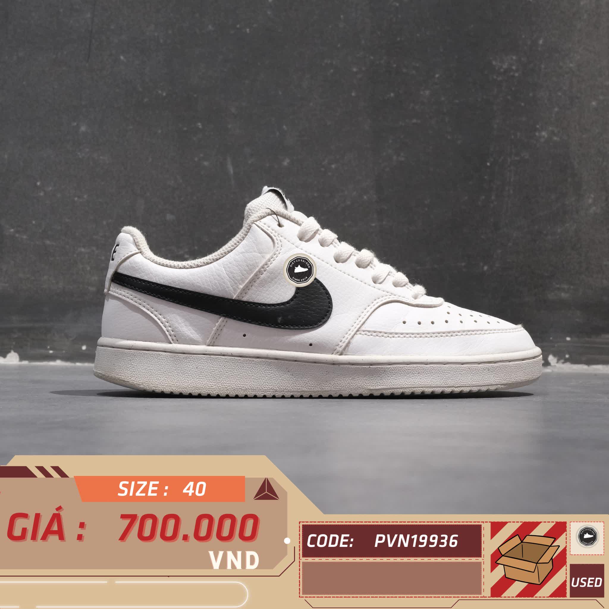 NIKE COURT VISION LOW “WHITE / BLACK / WHITE” DH2987-101 SIZE 40 GIÀY 2HAND CHÍNH HÃNG PVN19936