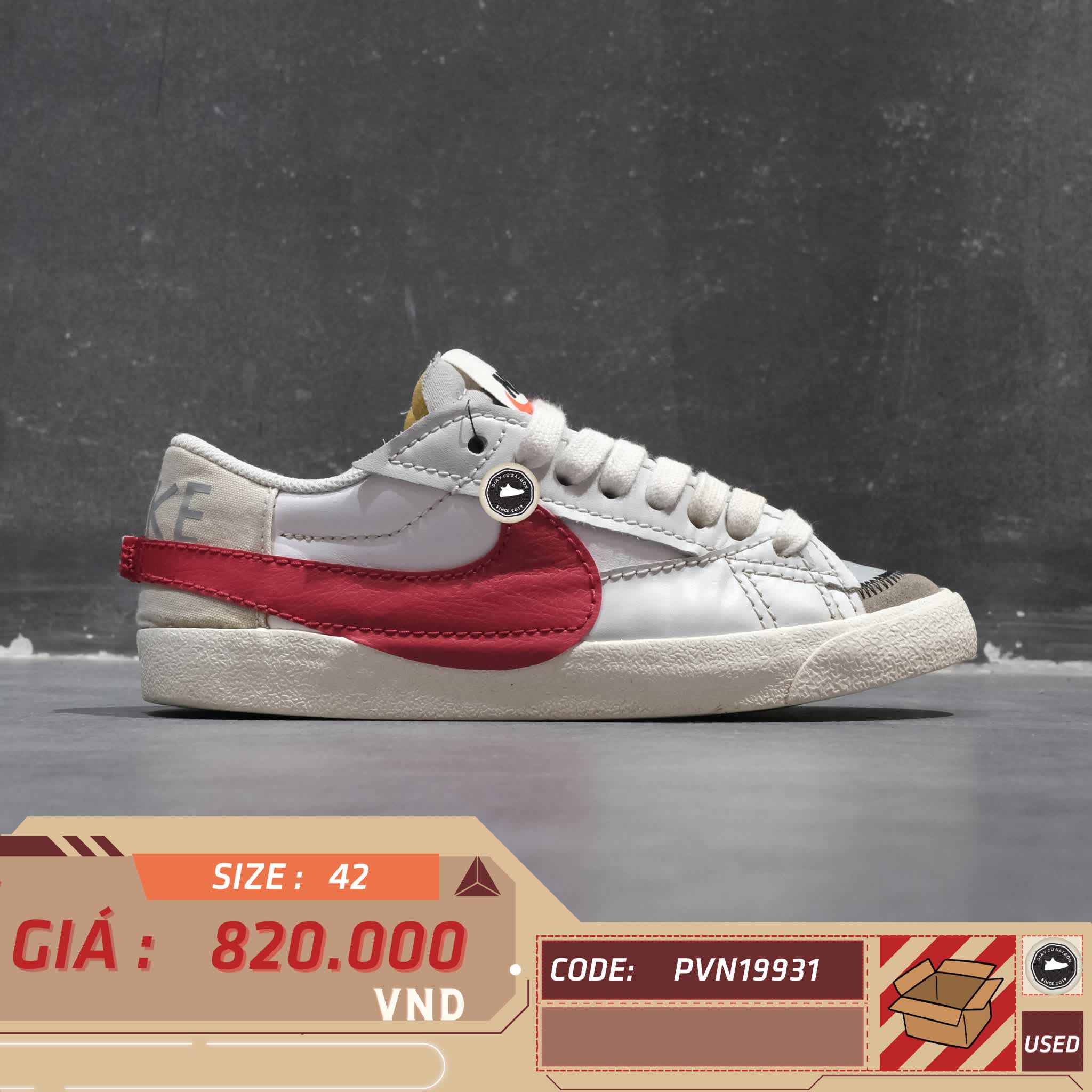 NIKE BLAZER LOW ’77 JUMBO “WHITE / PHOTON DUST / UNIVERSITY RED” DQ8769-100 SIZE 42 GIÀY 2HAND CHÍNH HÃNG PVN19931