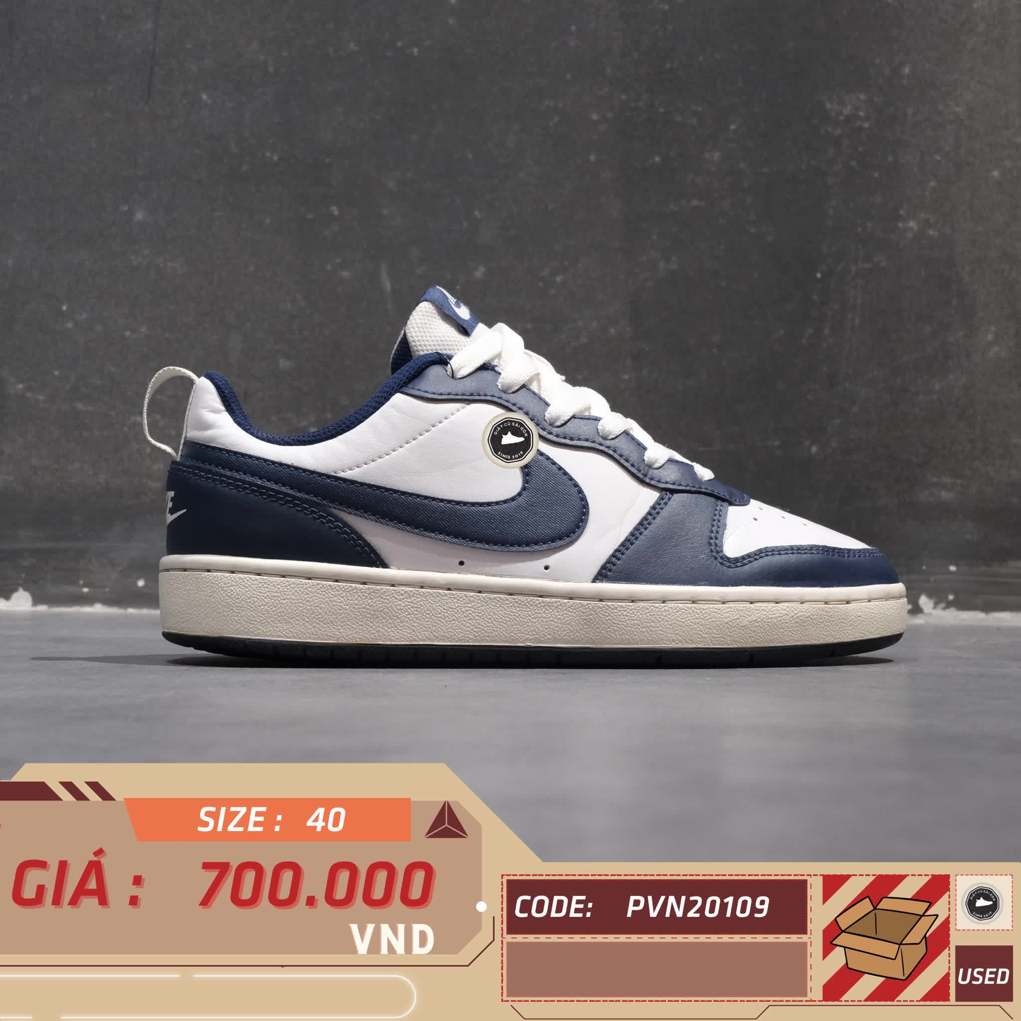 NIKE COURT BOROUGH LOW 2 “WHITE / BLUE VOID / SIGNAL BLUE” BQ5448-107 SIZE 40 GIÀY 2HAND CHÍNH HÃNG PVN20109
