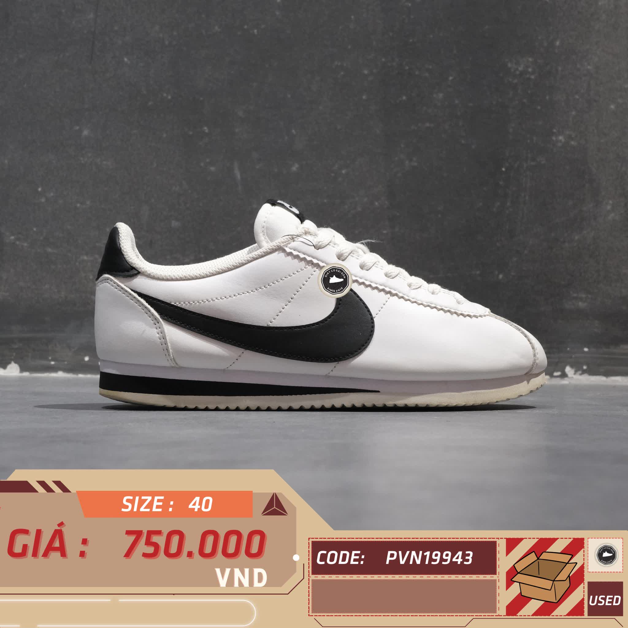 NIKE CLASSIC CORTEZ “WHITE / BLACK” 807471-101 SIZE 40 GIÀY 2HAND CHÍNH HÃNG PVN19943
