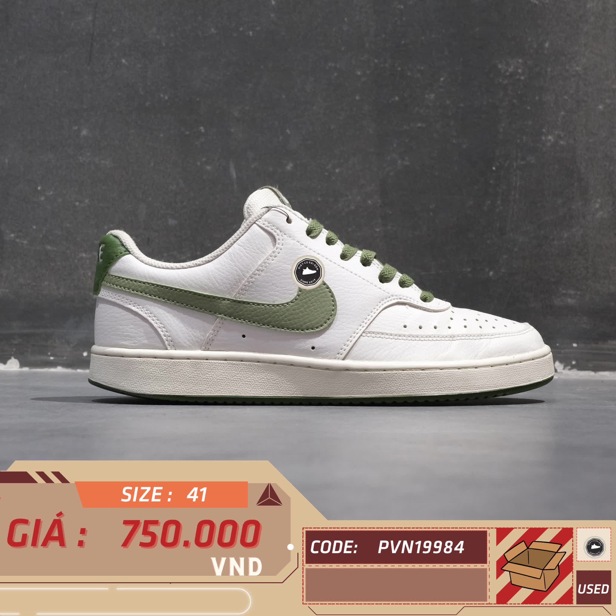 NIKE COURT VISION LOW “WHITE / OIL GREEN” FJ5480-100 SIZE 41 GIÀY 2HAND CHÍNH HÃNG PVN19984