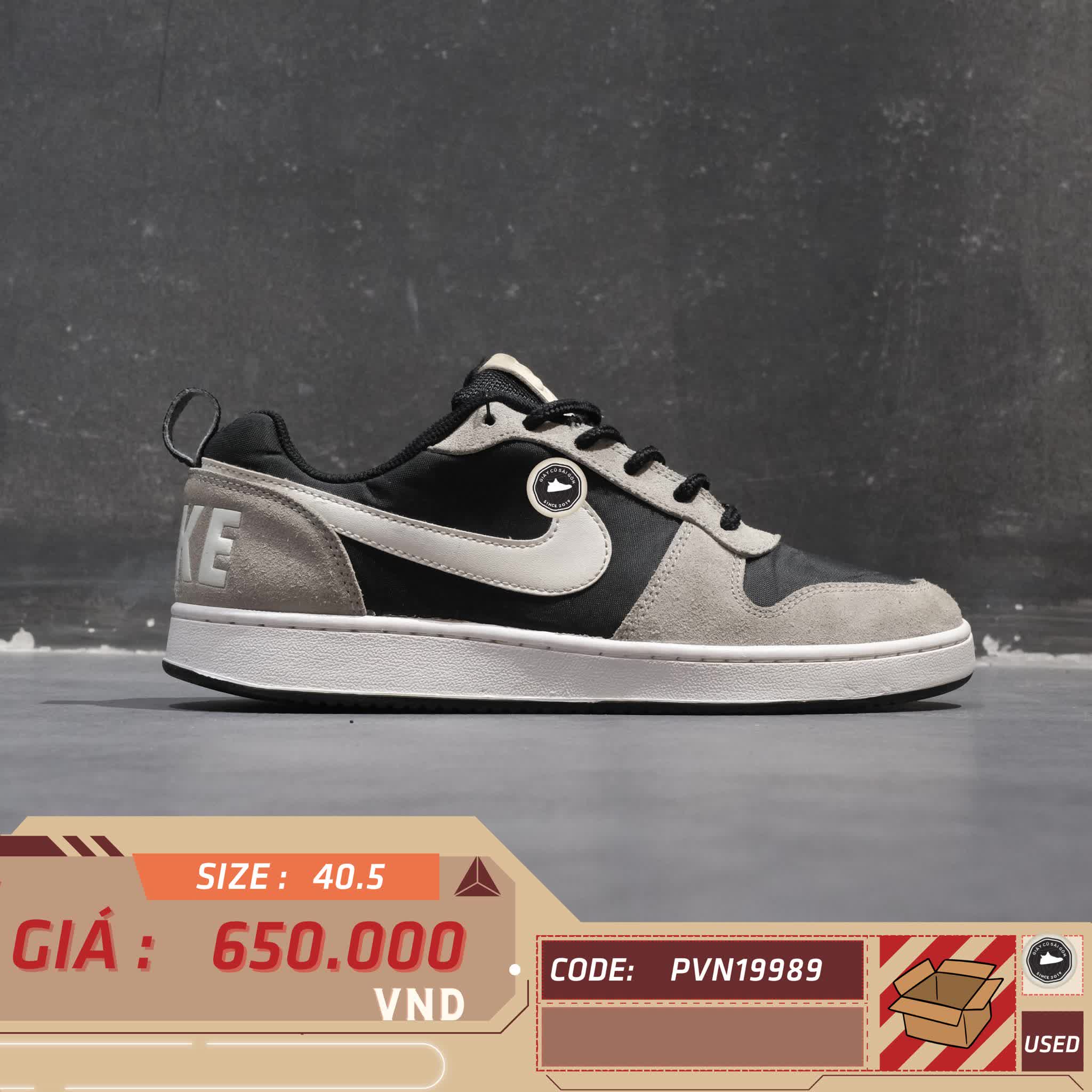 NIKE COURT BOROUGH LOW PREMIUM 'BLACK GREY SAIL' 844881-005 SIZE 40.5 GIÀY 2HAND CHÍNH HÃNG PVN19989