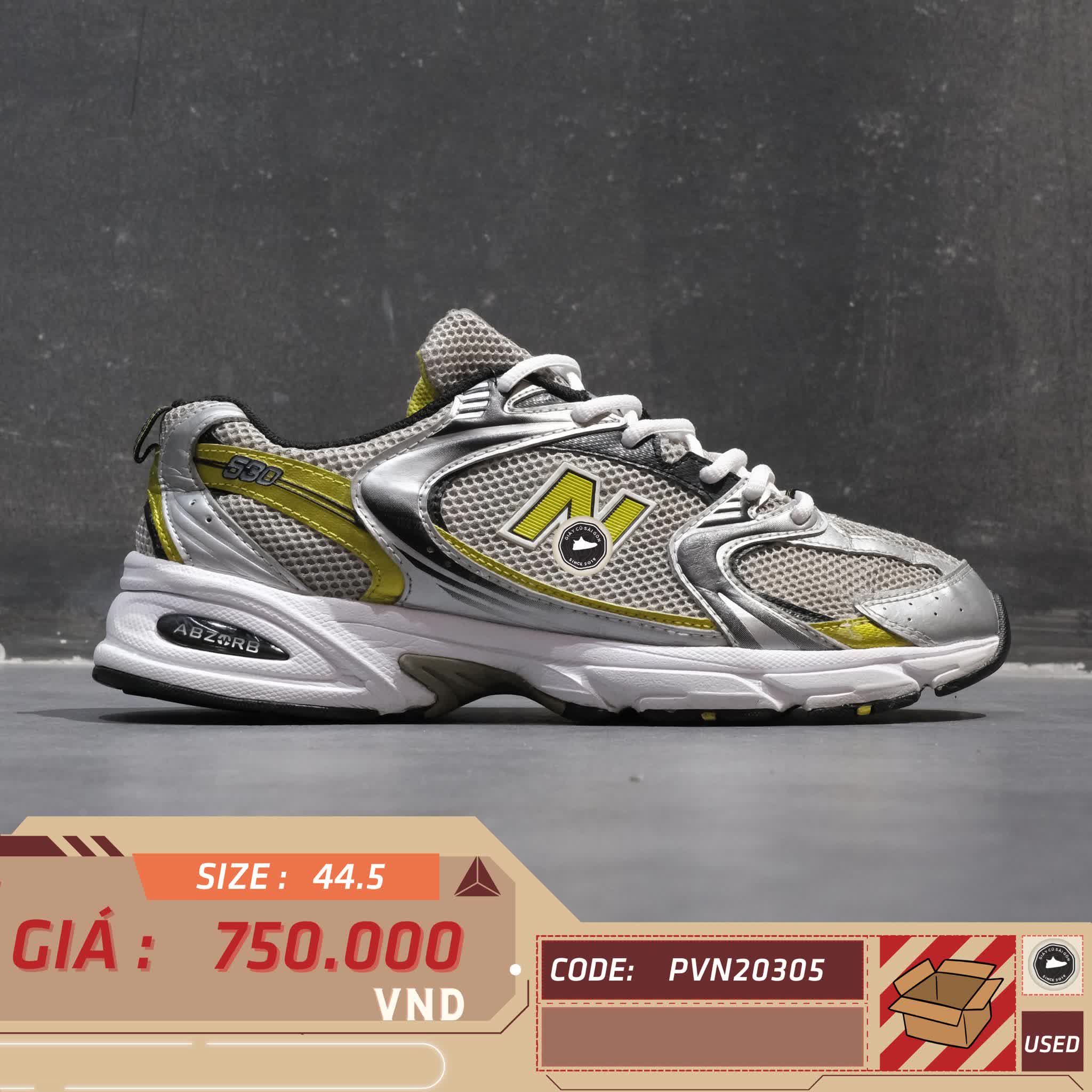 NEW BALANCE 530 'SILVER YELLOW' MR530SC SIZE 44.5 GIÀY 2HAND CHÍNH HÃNG PVN20305