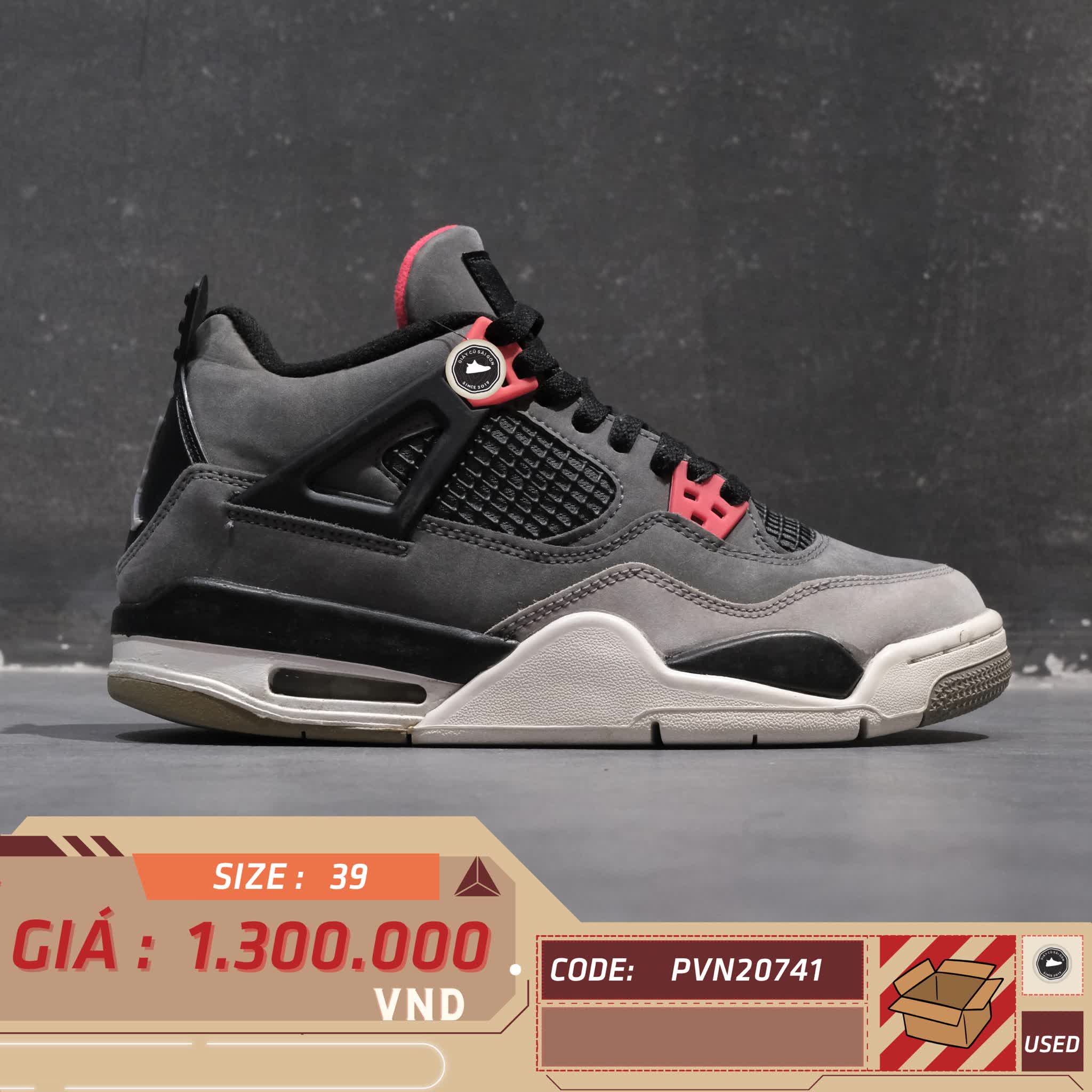 AIR JORDAN 4 RETRO GS 'INFRARED' 408452 061 SIZE 39 GIÀY 2HAND CHÍNH HÃNG PVN20741