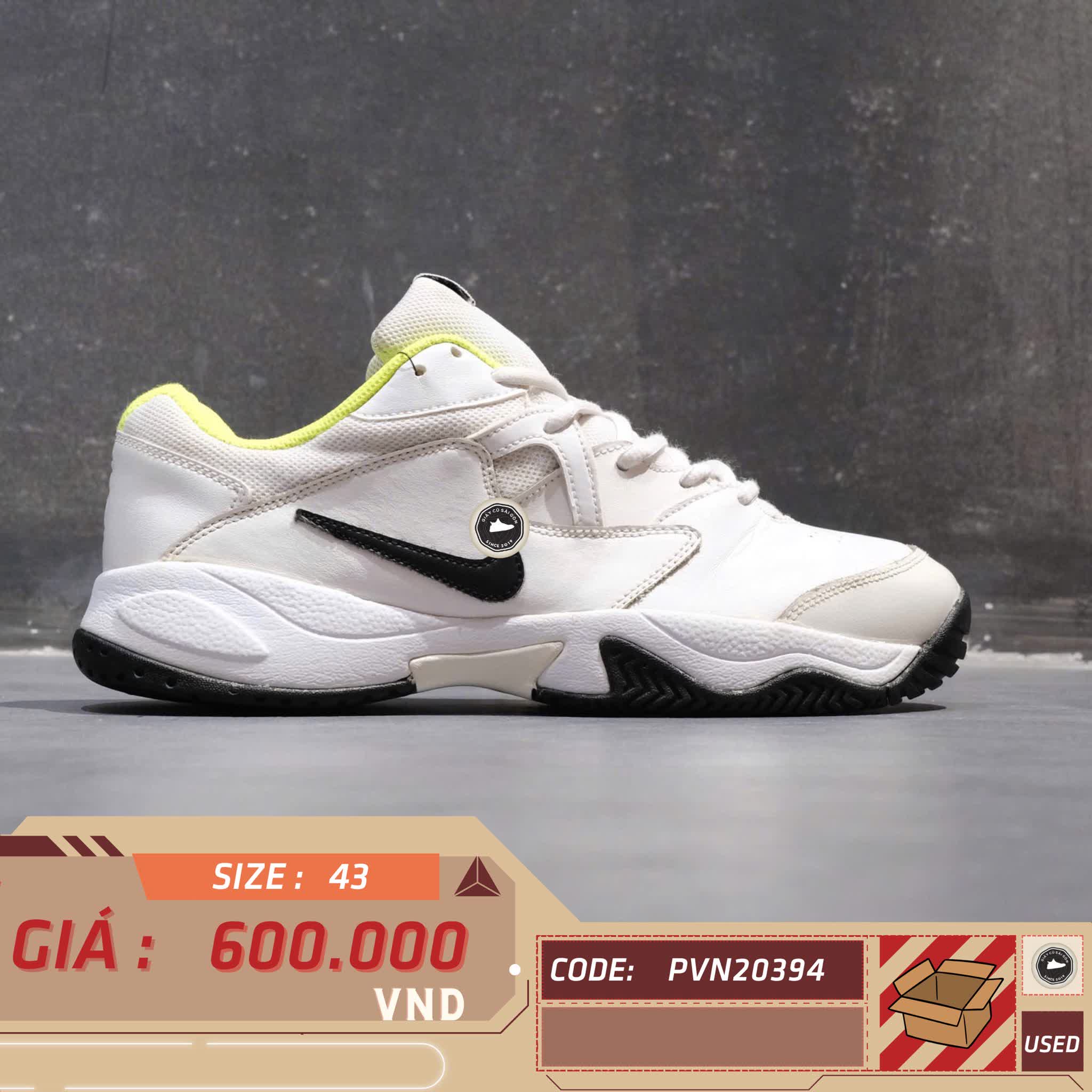 NIKE COURT LITE 2 WHITE/BLACK-VOLT AR8836-107 SIZE 43 GIÀY 2HAND CHÍNH HÃNG PVN20394