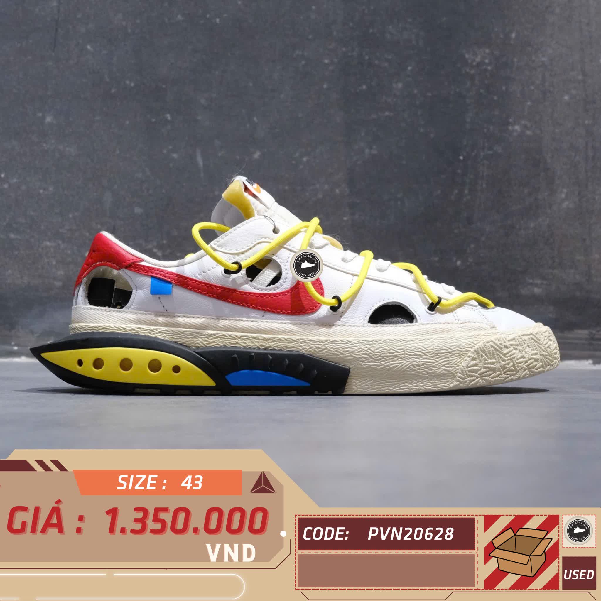 NIKE BLAZER LOW OFF-WHITE WHITE UNIVERSITY RED DH7863-100 SIZE 43 GIÀY 2HAND CHÍNH HÃNG PVN20628