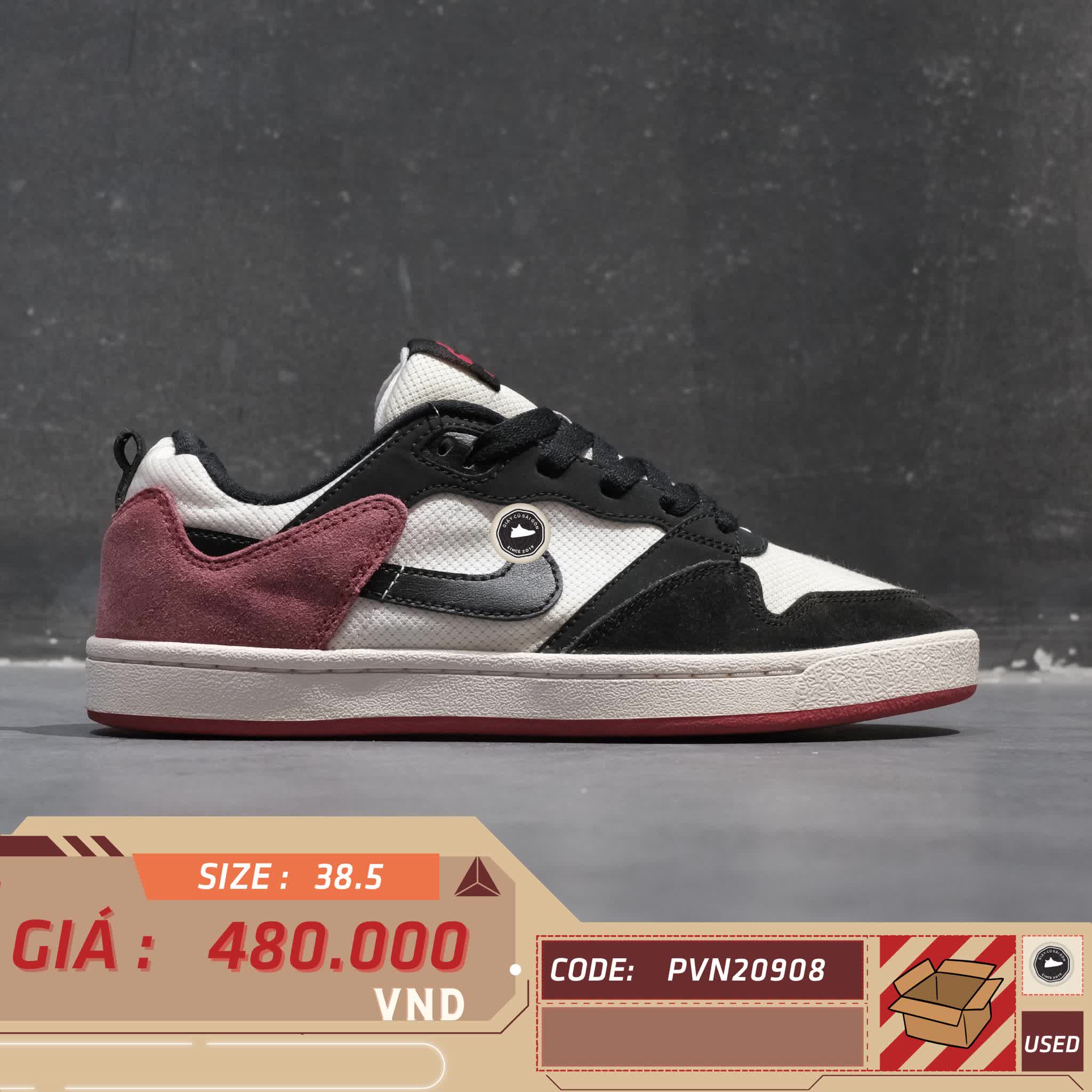 NIKE SB ALLEYOOP 'WHITE UNIVERSITY RED' CJ0882 102 SIZE 38.5 GIÀY 2HAND CHÍNH HÃNG PVN20908