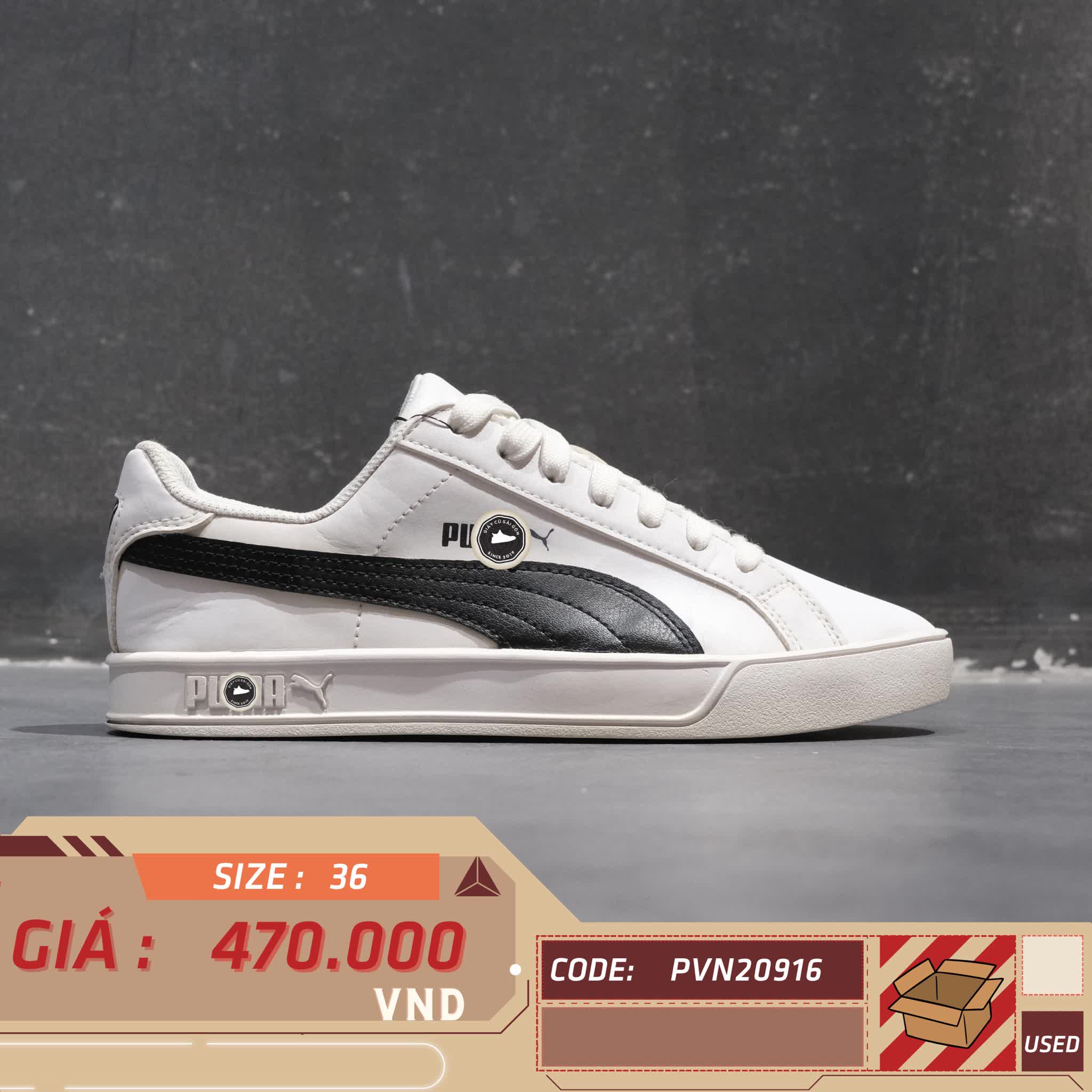 PUMA SMASH VULC 'WHITE BLACK' 359622 05 SIZE 36 GIÀY 2HAND CHÍNH HÃNG PVN20916