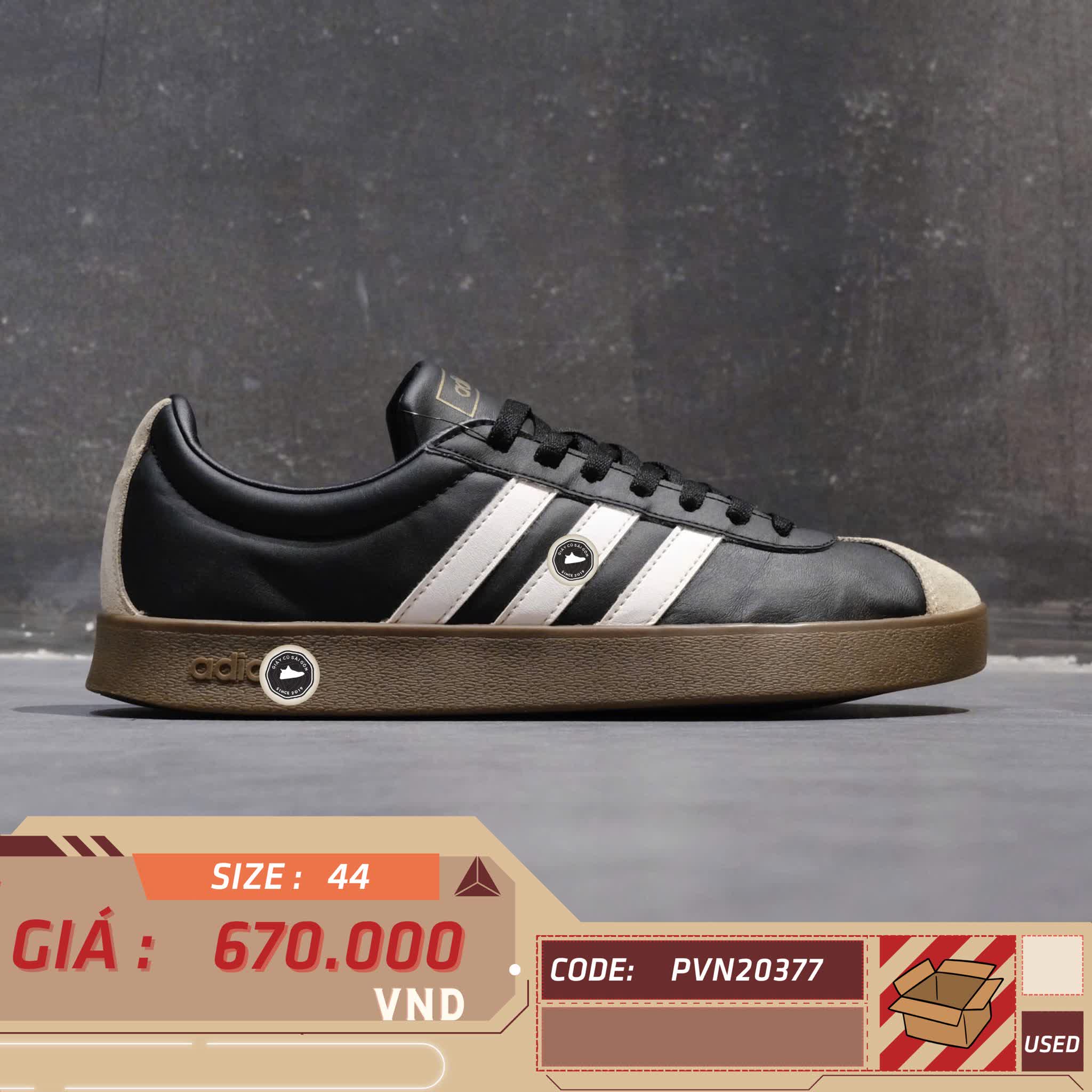ADIDAS VL COURT 2.0 'BLACK WHITE GUM' ID6017 SIZE 44 GIÀY 2HAND CHÍNH HÃNG PVN20377