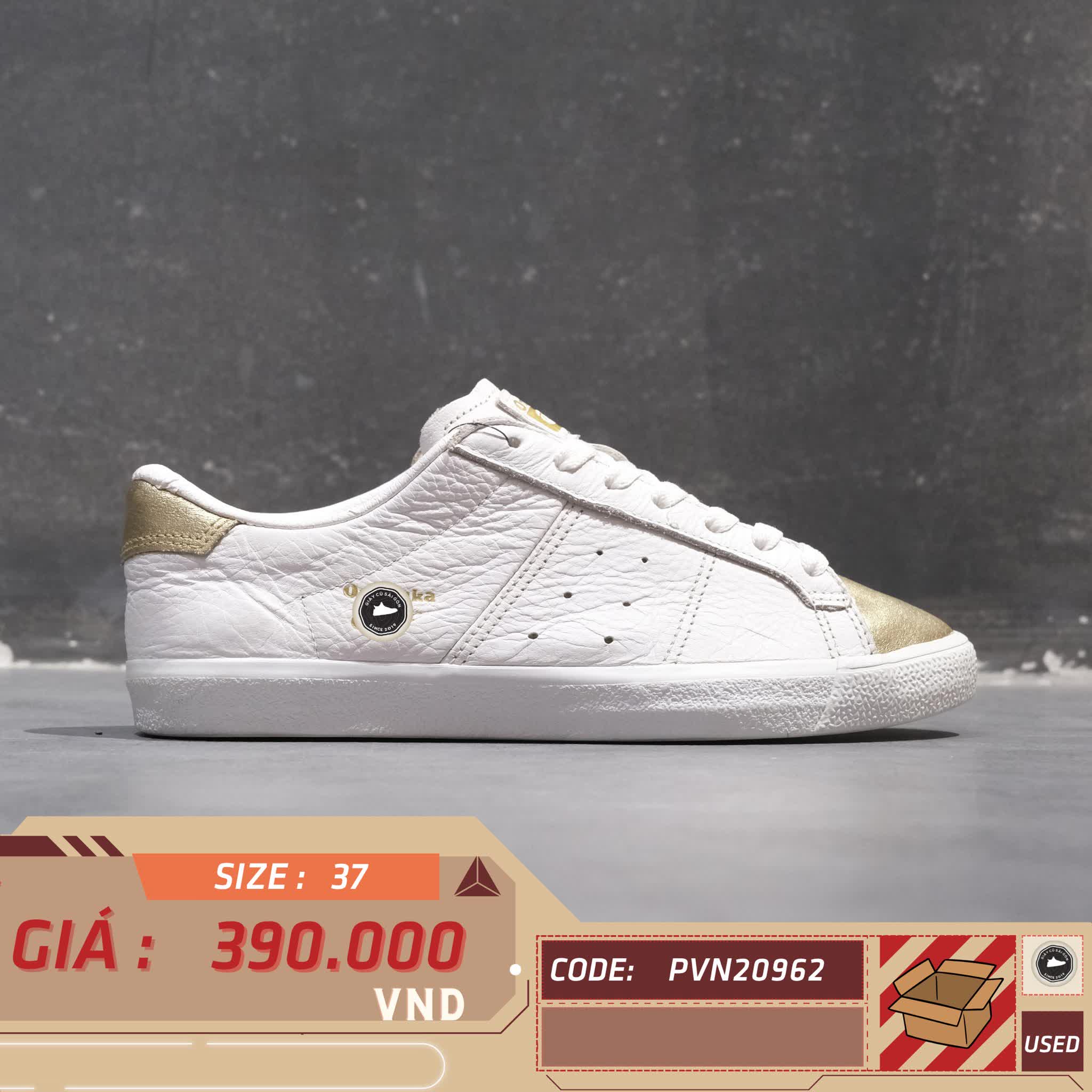 ONITSUKA TIGER LAWNSHIP SNEAKERS 'WHITE GOLD' D518K-0194 SIZE 37 GIÀY 2HAND CHÍNH HÃNG PVN20962