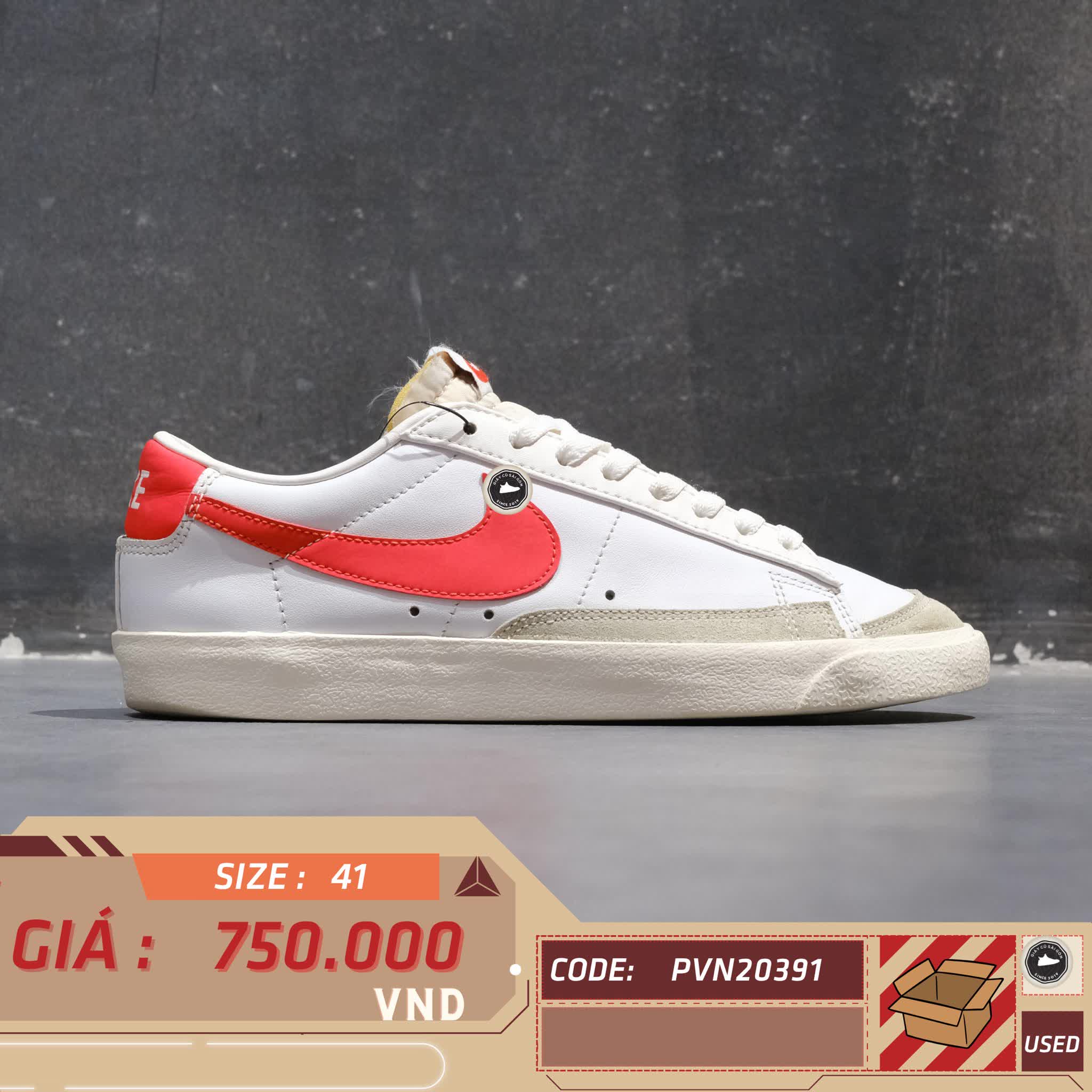 NIKE BLAZER LOW '77 VINTAGE 'WHITE TEAM ORANGE' DA6364 104 SIZE 41 GIÀY 2HAND CHÍNH HÃNG PVN20391