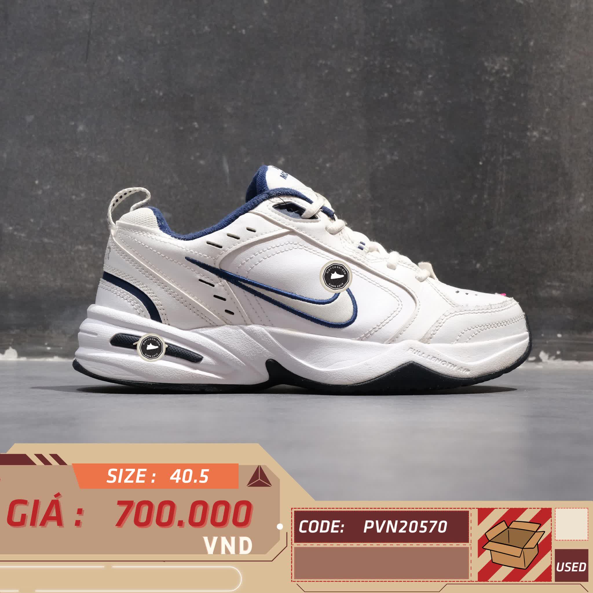 NIKE AIR MONARCH IV 'WHITE NAVY' 415445 102 SIZE 40.5 GIÀY 2HAND CHÍNH HÃNG PVN20570