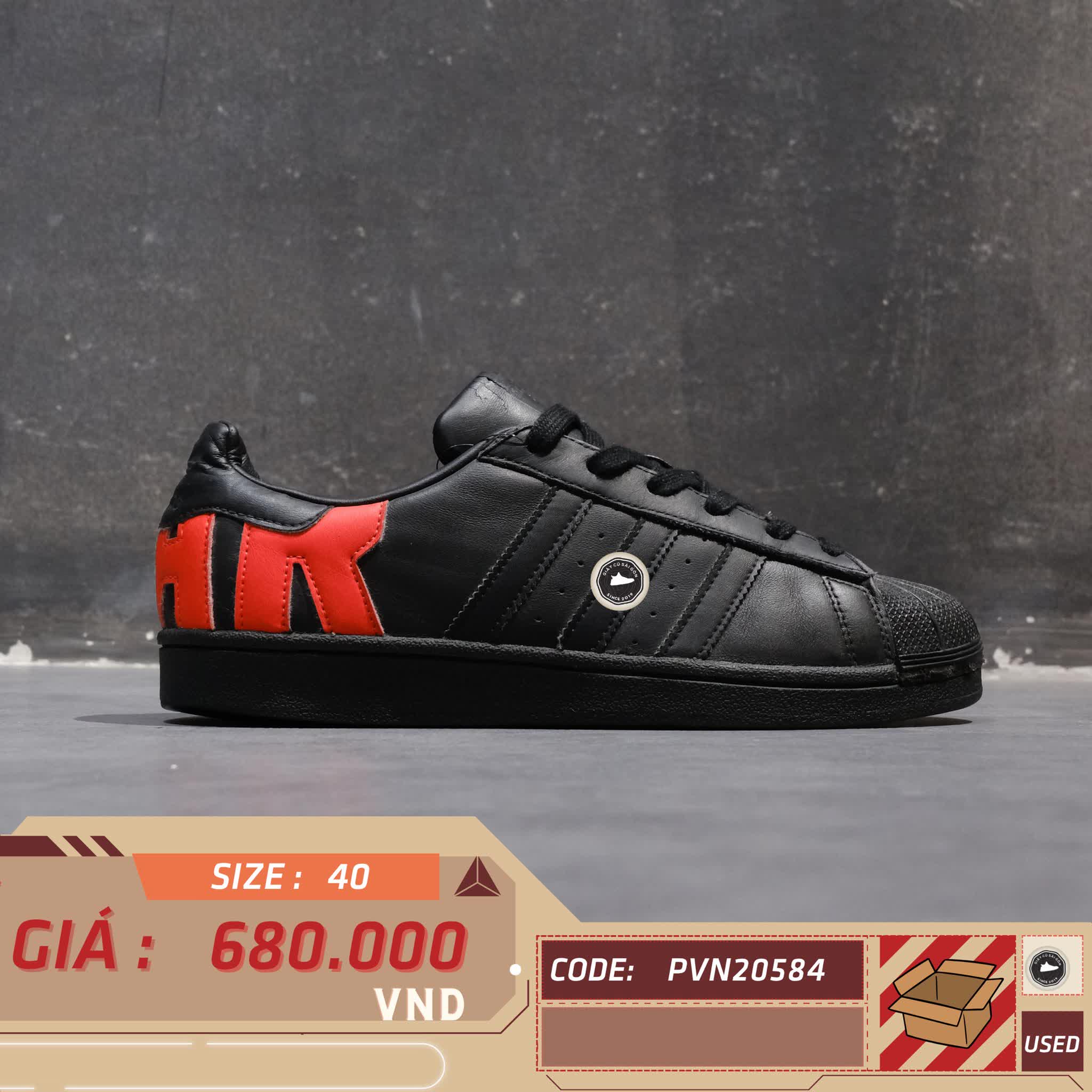 ADIDAS ORIGINALS SUPERSTAR CORE BLACK B37981 SIZE 40 GIÀY 2HAND CHÍNH HÃNG PVN20584