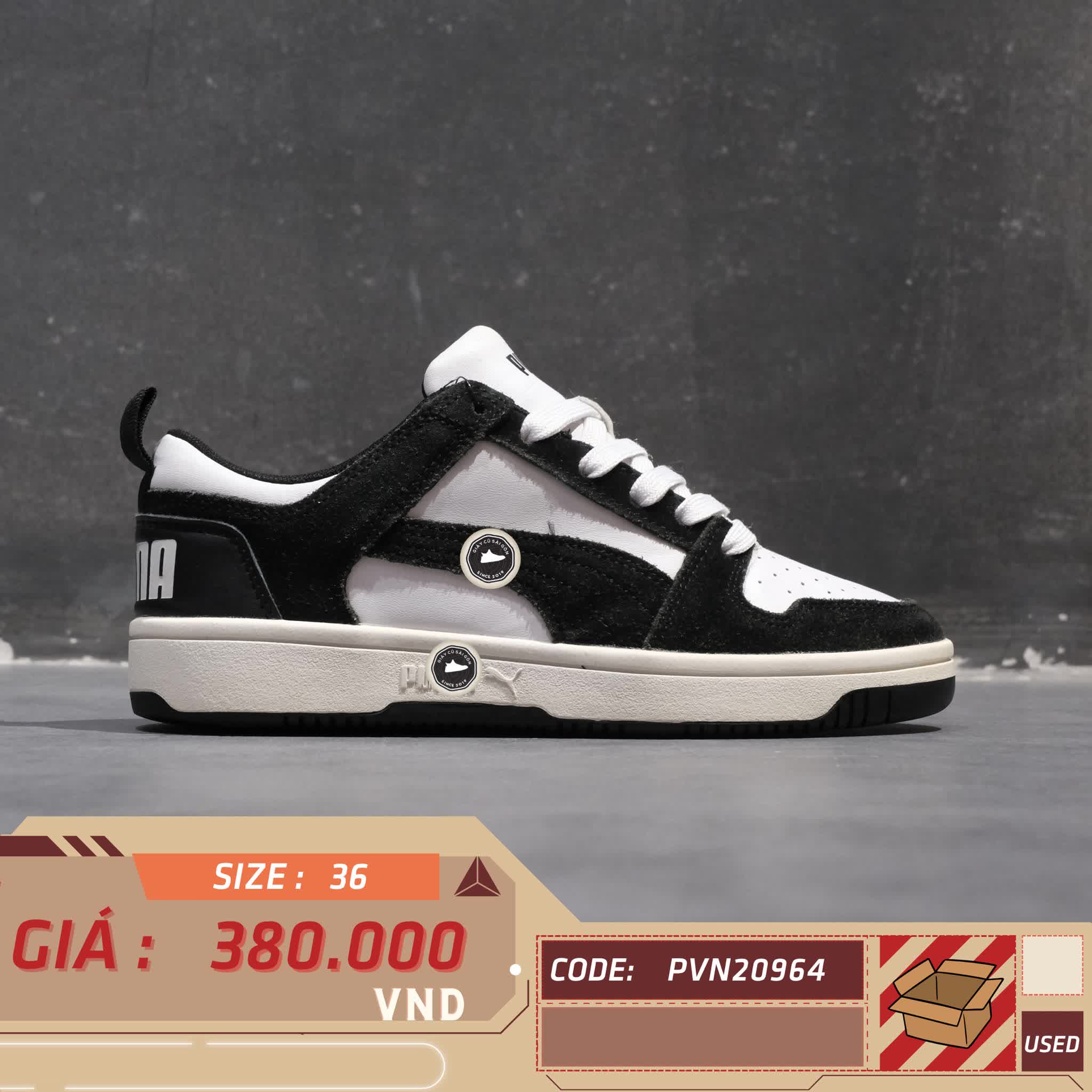 PUMA Rebound Layup Lo Sd 'Black White' 370539 01 SIZE 36 GIÀY 2HAND CHÍNH HÃNG PVN20964