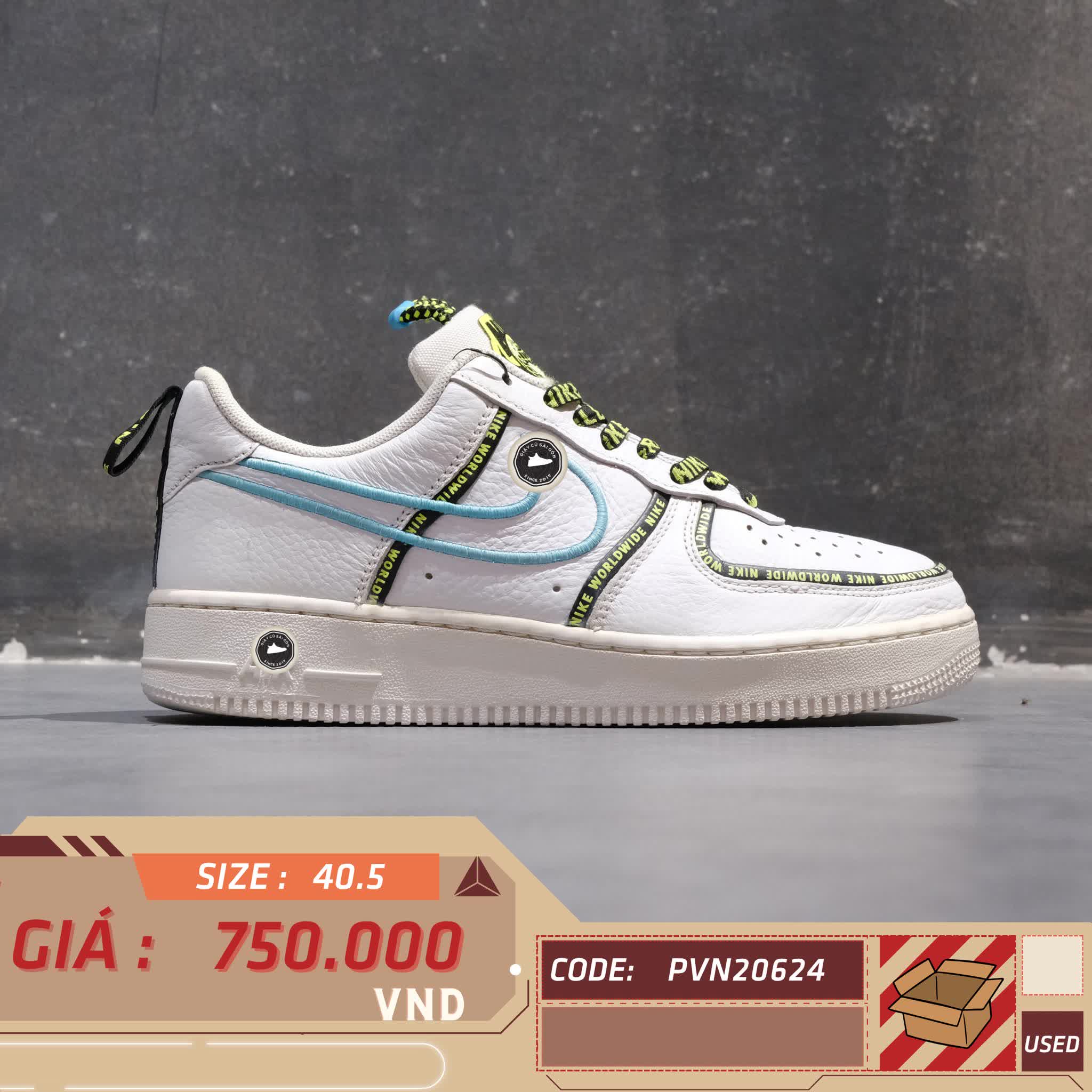 Nike Air Force 1 '07 Worldwide White Blue Fury Volt CK7213 100 SIZE 40.5 GIÀY 2HAND CHÍNH HÃNG PVN20624