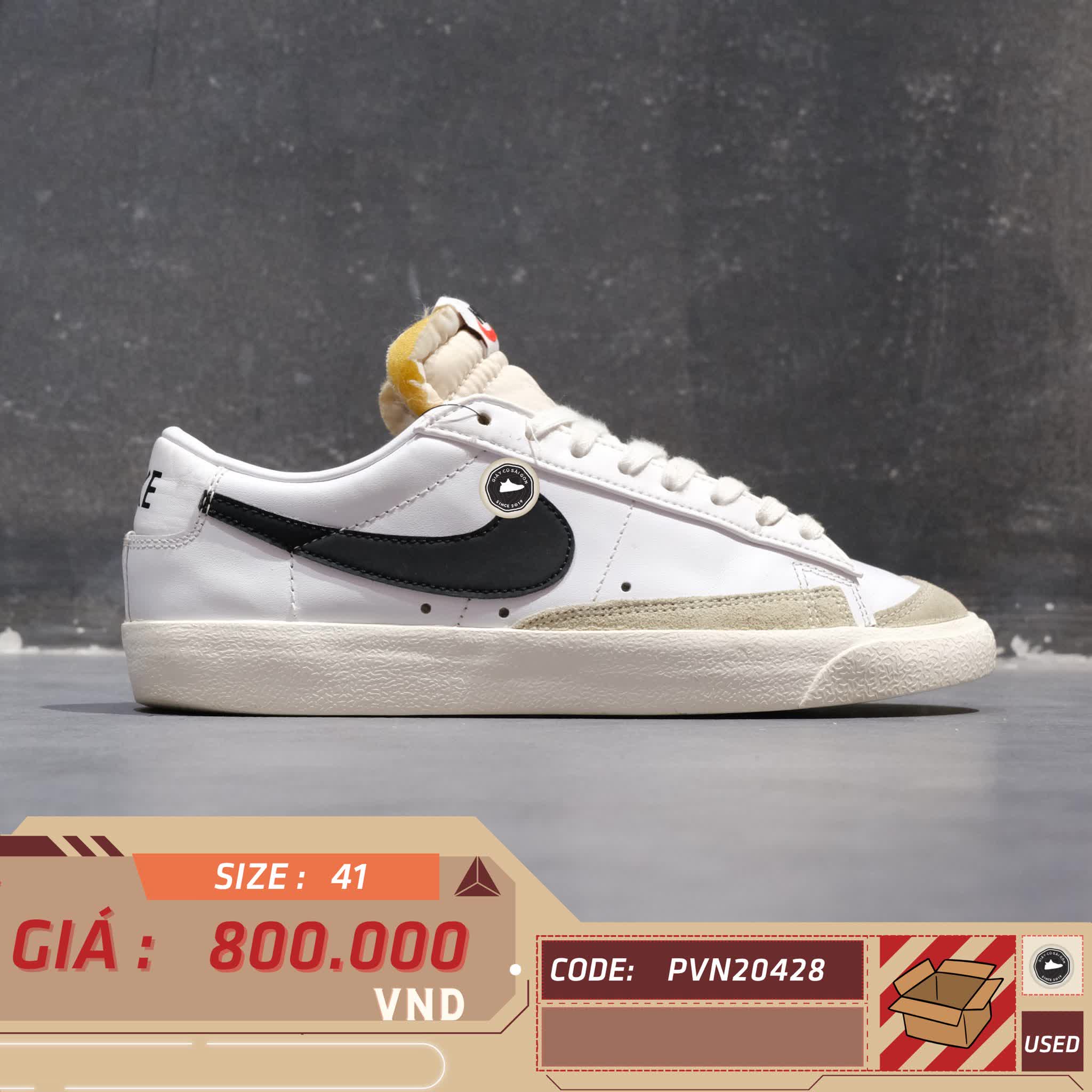 NIKE BLAZER LOW '77 VINTAGE 'WHITE BLACK' DA6364 101 SIZE 41 GIÀY 2HAND CHÍNH HÃNG PVN20428