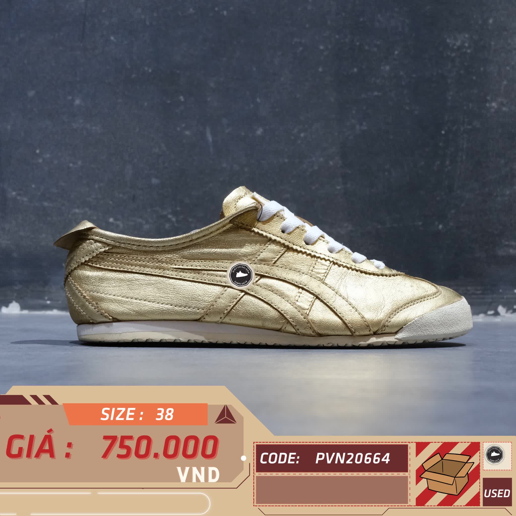 ONITSUKA TIGER MEXICO 66 'GOLD' D6G1L-9494 SIZE 38 GIÀY 2HAND CHÍNH HÃNG PVN20664