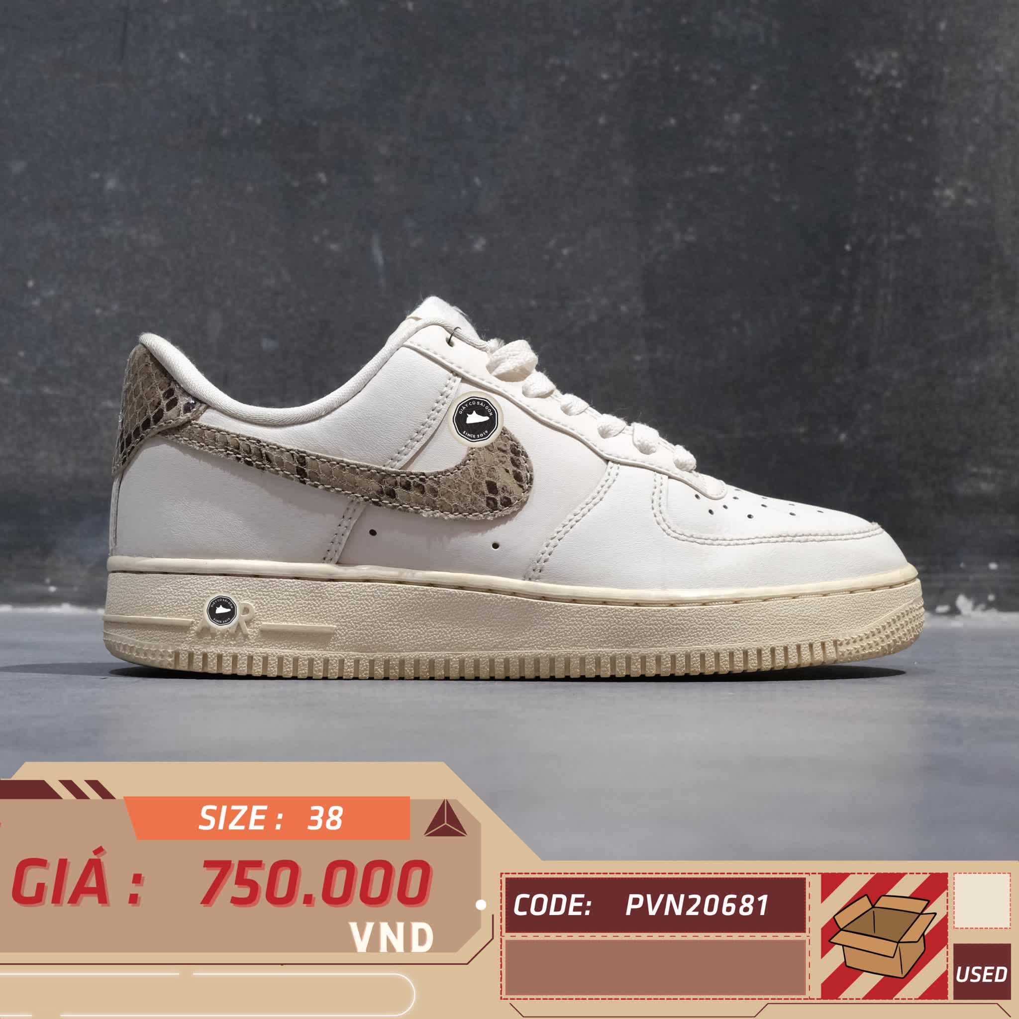 NIKE AIR FORCE 1 '07 'PHANTOM IVORY SNAKESKIN' DD8959 002 SIZE 38 GIÀY 2HAND CHÍNH HÃNG PVN20681