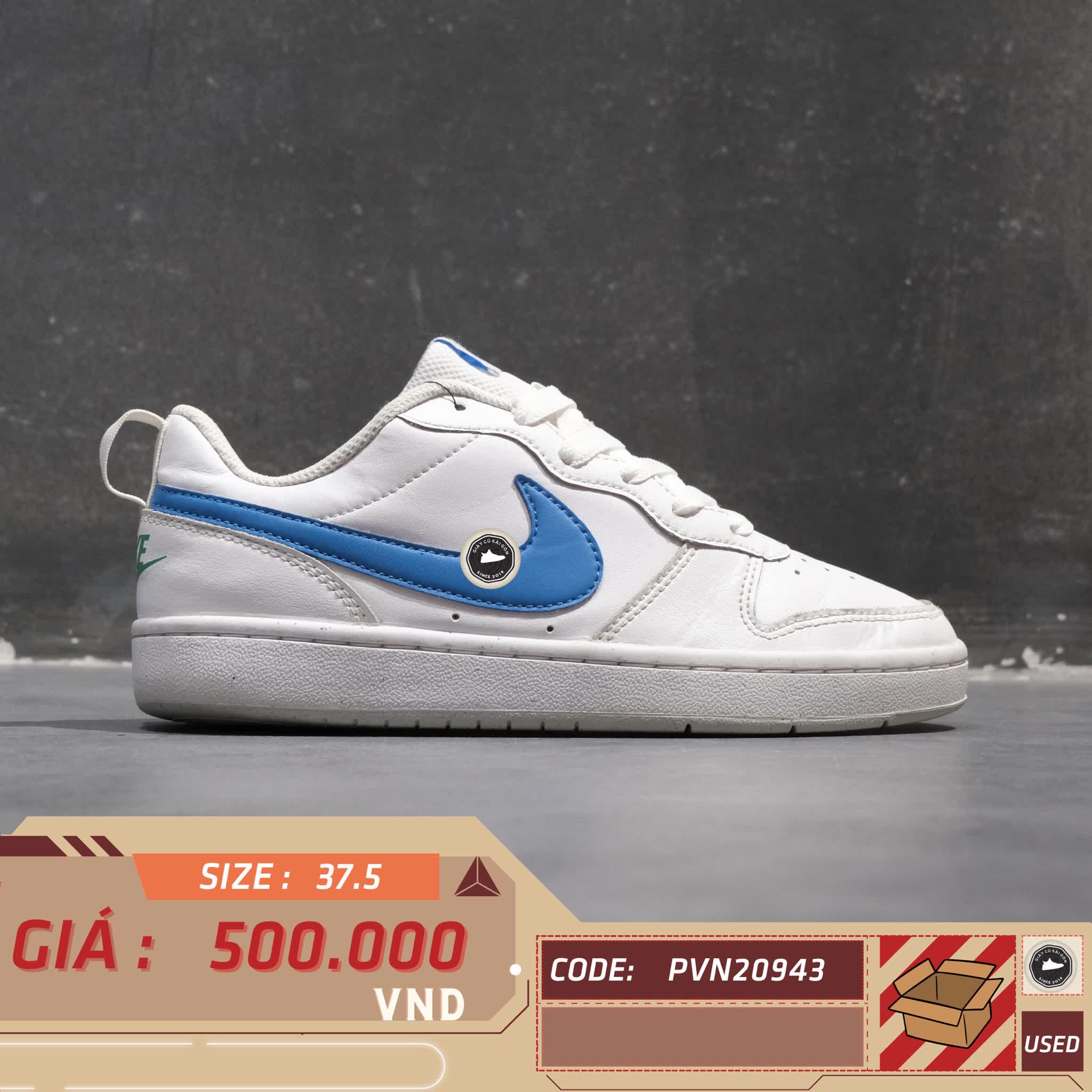 Nike Court Borough Low 2 GS 'White Photo Blue' BQ5448 123 SIZE 37.5 GIÀY 2HAND CHÍNH HÃNG PVN20943