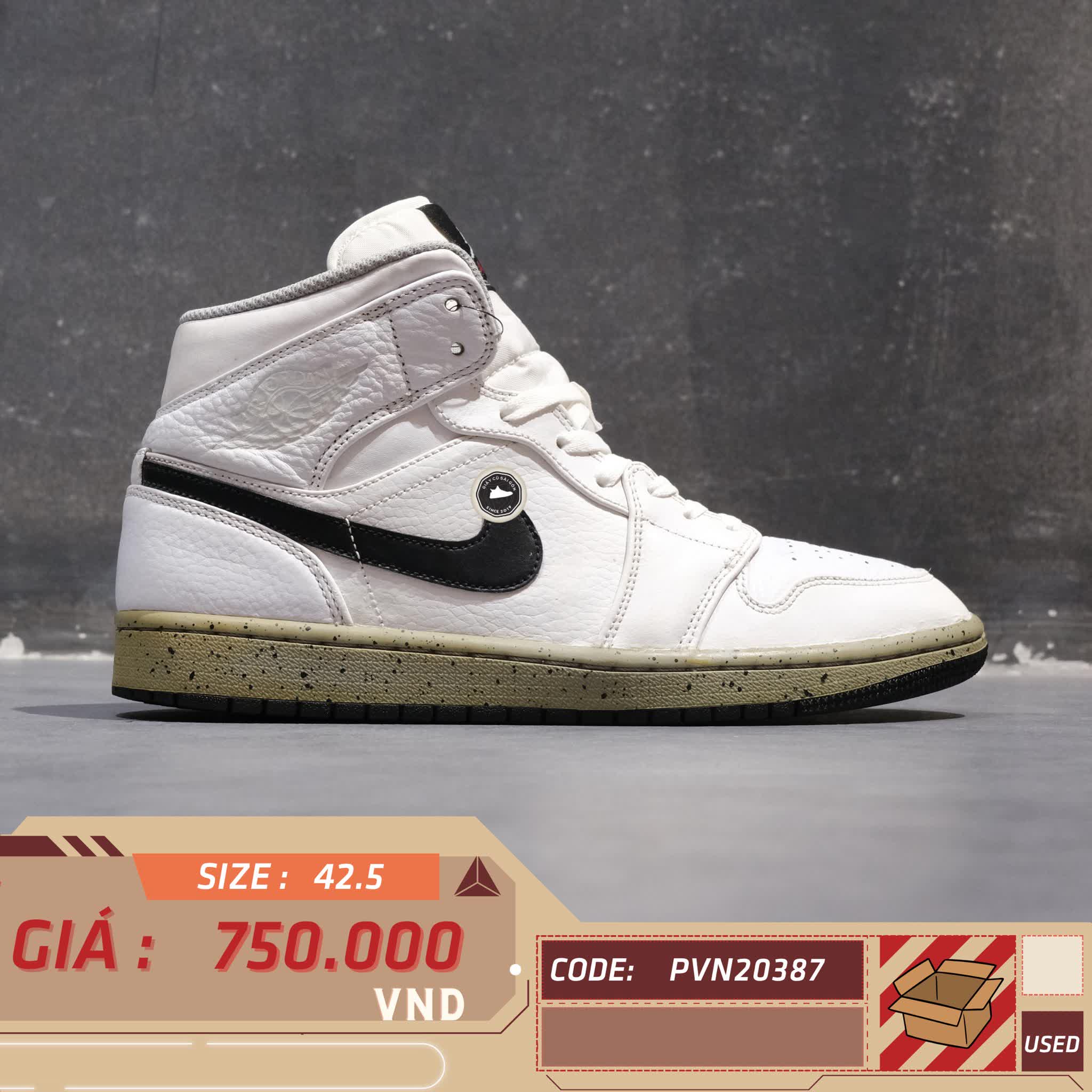 Air Jordan 1 Mid 'White Cement' 554724 115 SIZE 42.5 GIÀY 2HAND CHÍNH HÃNG PVN20387