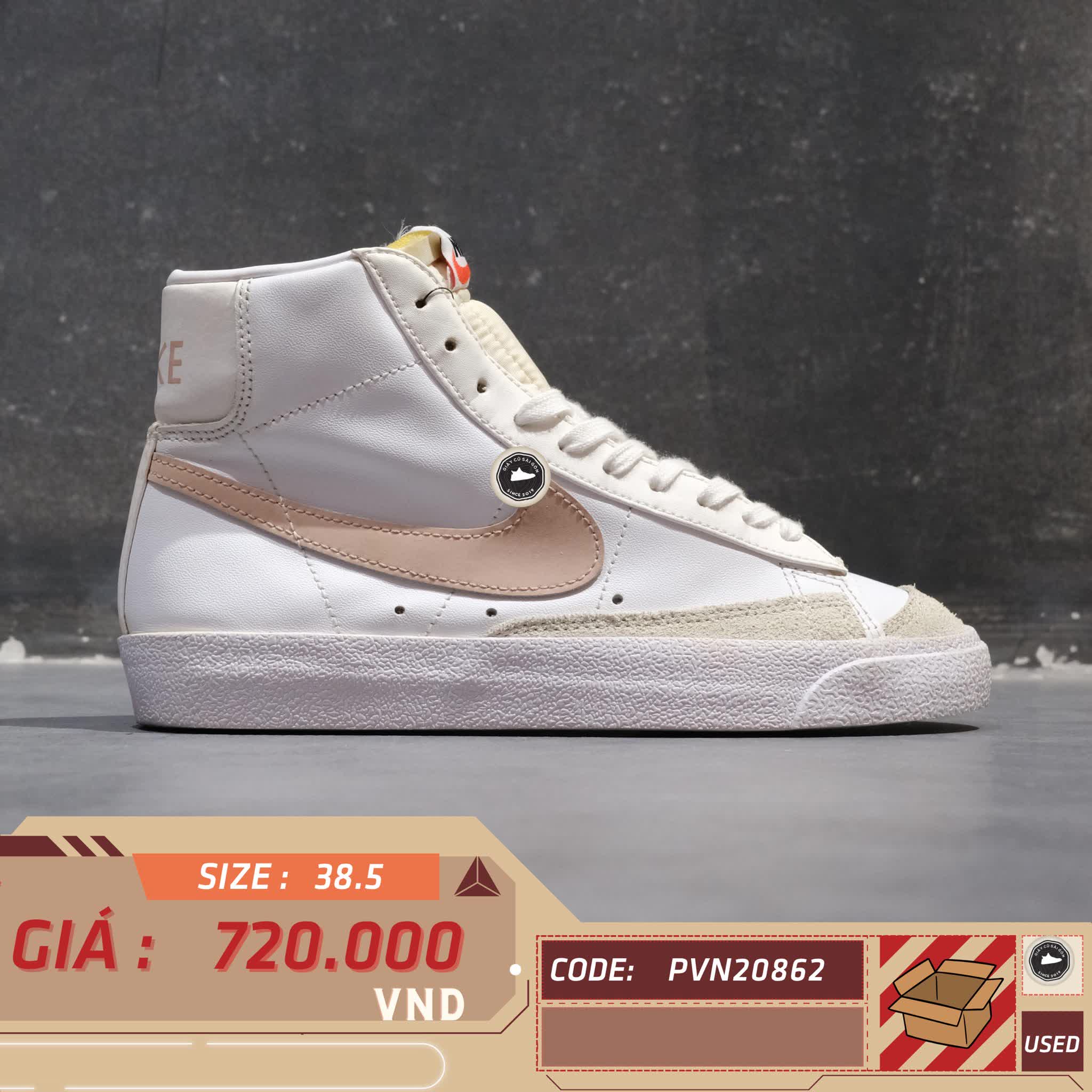 NIKE BLAZER MID '77 VINTAGE WHITE PINK OXFORD CZ1055 118 SIZE 38.5 GIÀY 2HAND CHÍNH HÃNG PVN20862