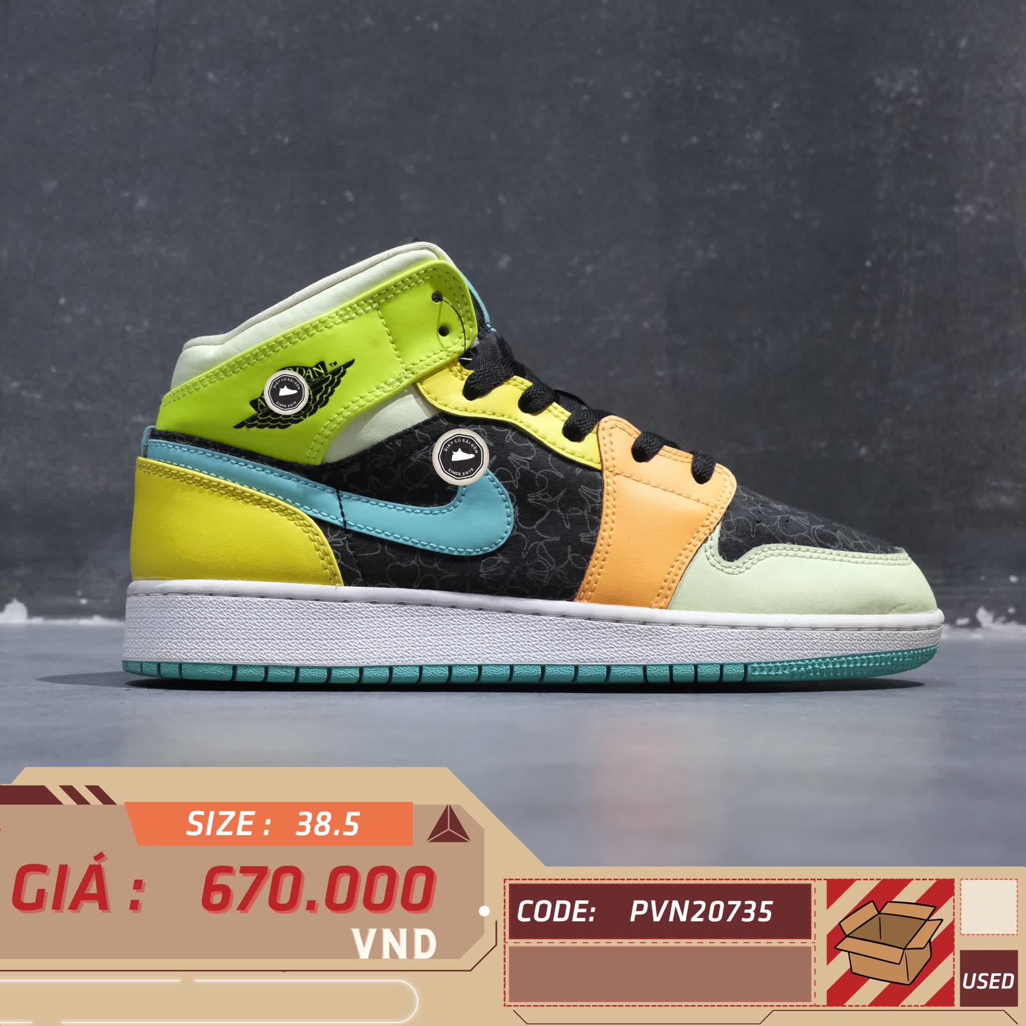 NIKE AIR JORDAN 1 MID SE 'AURORA GREEN' BQ6931 037 SIZE 38.5 GIÀY 2HAND CHÍNH HÃNG PVN20735