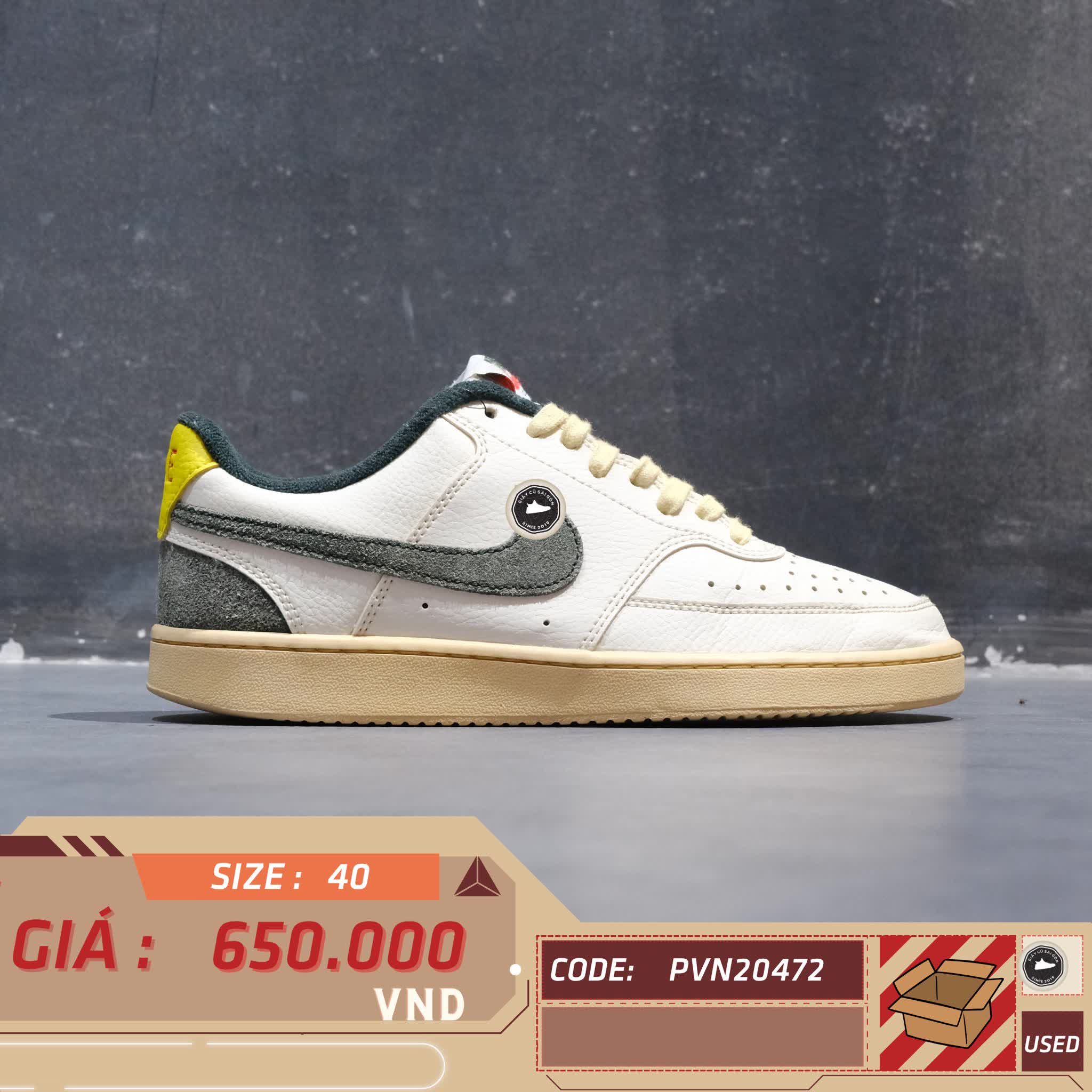 NIKE COURT VISION LOW 'SAIL PRO GREEN OPTI YELLOW' FD0320 133 SIZE 40 GIÀY 2HAND CHÍNH HÃNG PVN20472