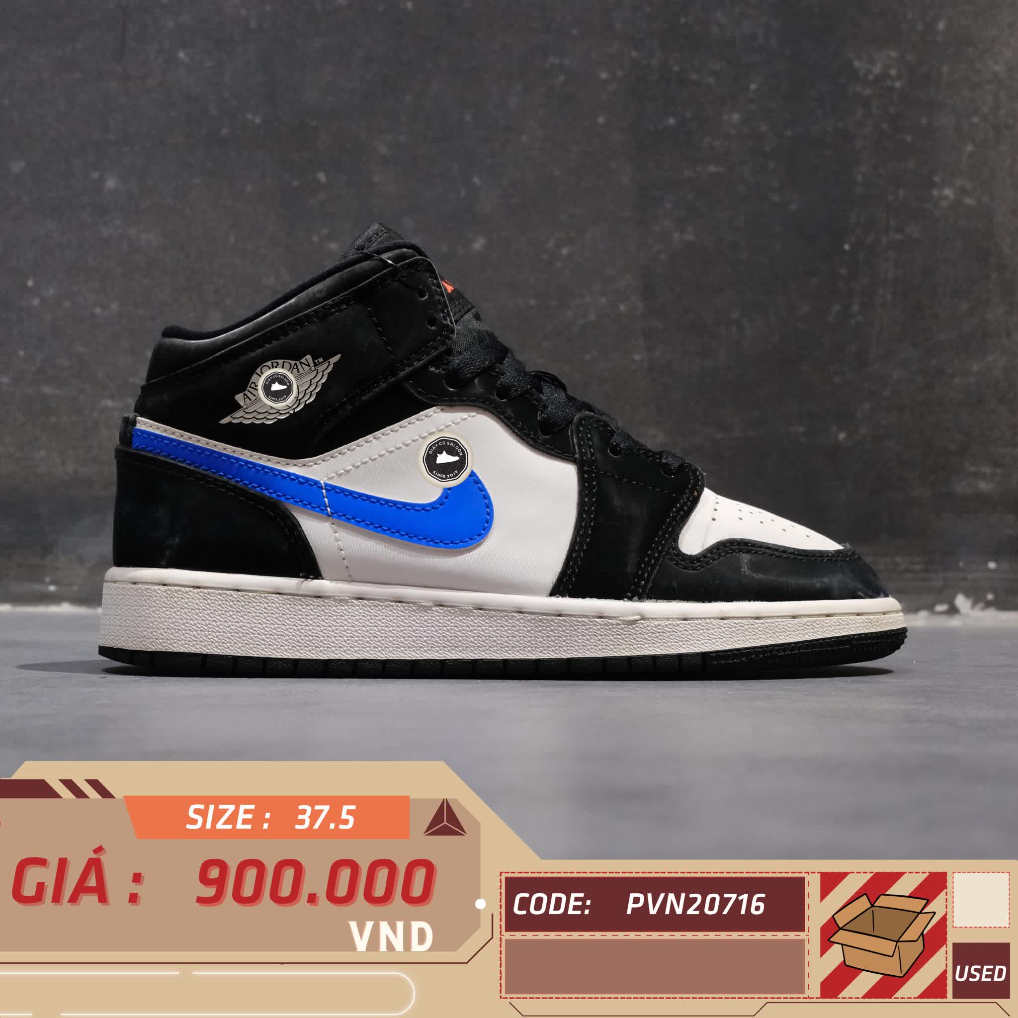 Air Jordan 1 Mid Black Racer Blue White (GS) 554725 084 SIZE 37.5 GIÀY 2HAND CHÍNH HÃNG PVN20716