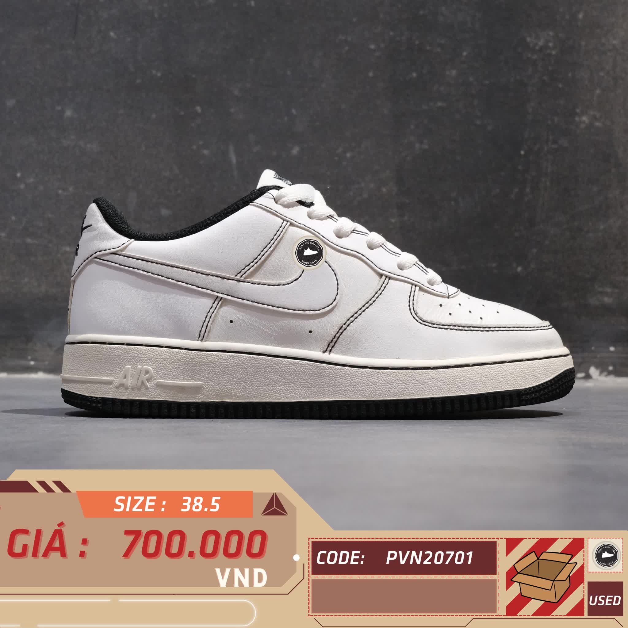 Nike Air Force 1 '07 Low 'Contrast Stitch - White Black' (GS) CW1575 104 SIZE 38.5 GIÀY 2HAND CHÍNH HÃNG PVN20701