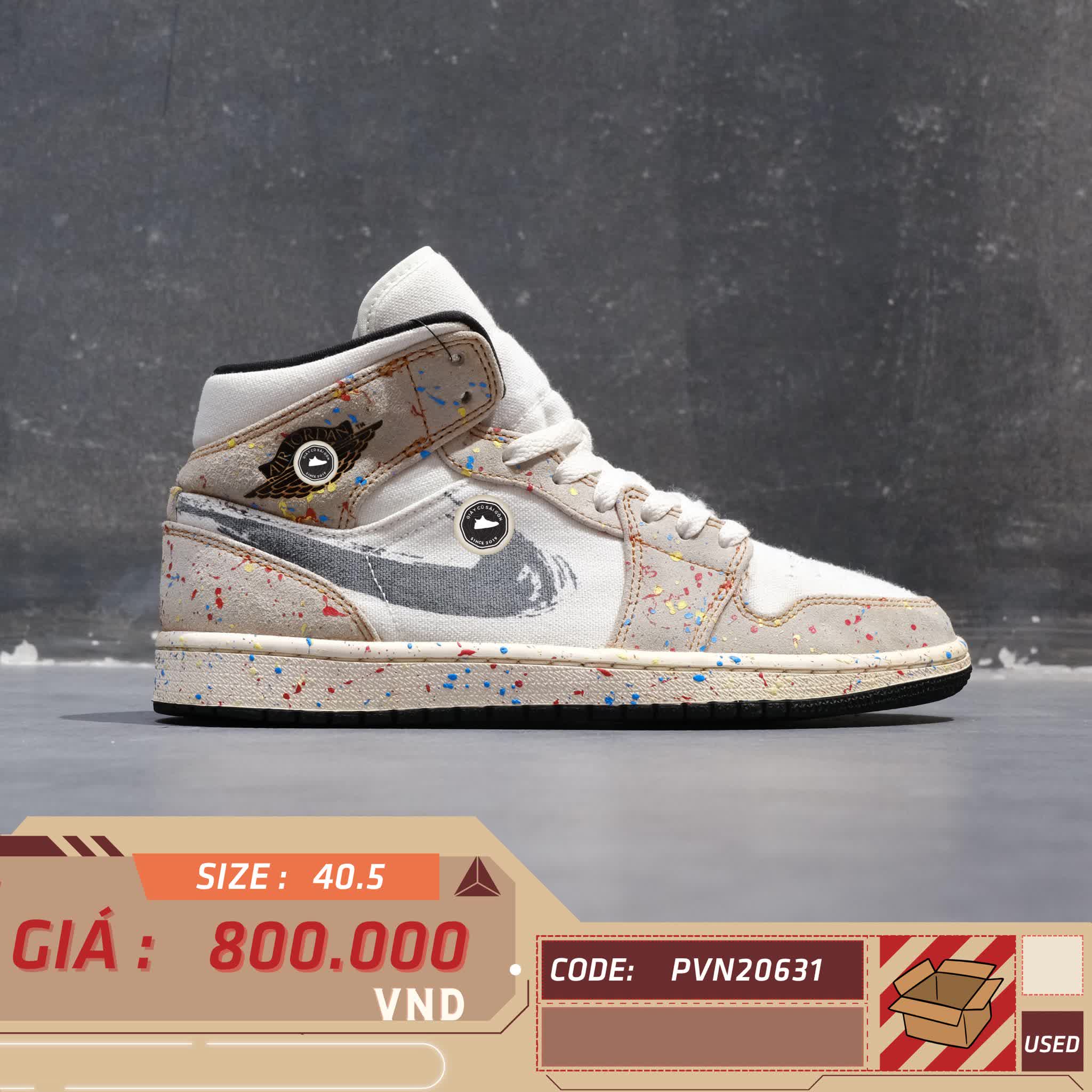NIKE AIR JORDAN 1 MID SE 'BRUSHSTROKE PAINT SPLATTER' DA8005 100 SIZE 40.5 GIÀY 2HAND CHÍNH HÃNG PVN20631