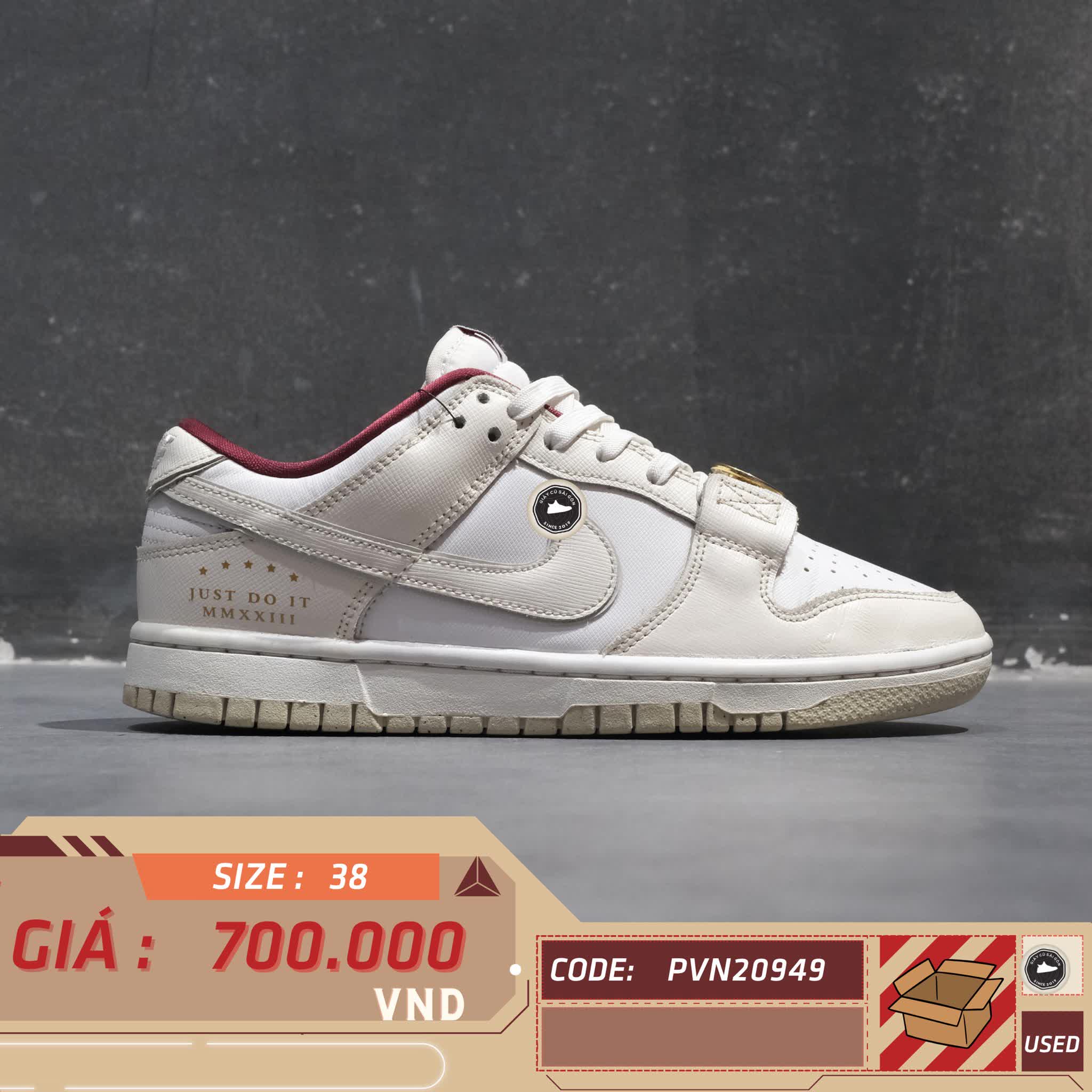 NIKE DUNK LOW SE JUST DO IT WHITE PHANTOM (WOMEN'S) DV1160 100 SIZE 38 GIÀY 2HAND CHÍNH HÃNG PVN20949