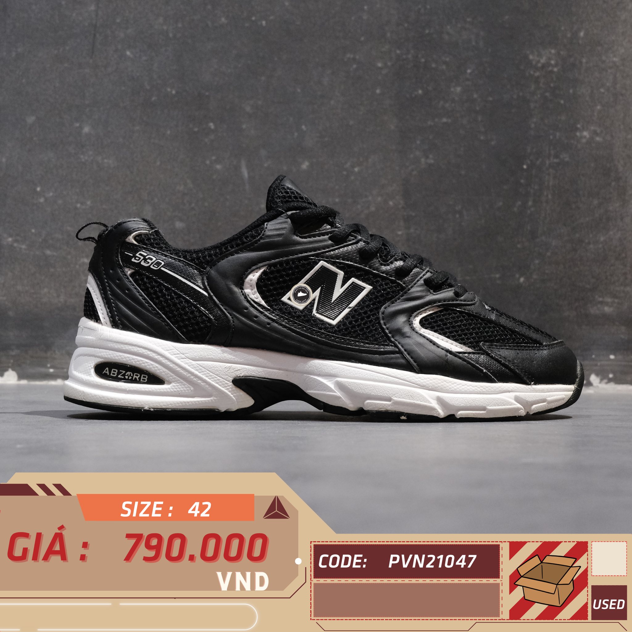 NEW BALANCE 530 'BLACK WHITE' MR530SD SIZE 42 GIÀY 2HAND CHÍNH HÃNG PVN21047
