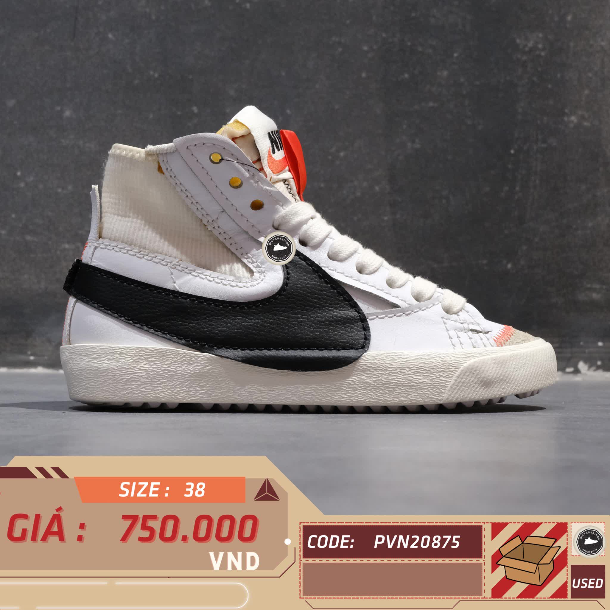 Nike Blazer Mid '77 Jumbo White Black DQ1471 100 SIZE 38 GIÀY 2HAND CHÍNH HÃNG PVN20875