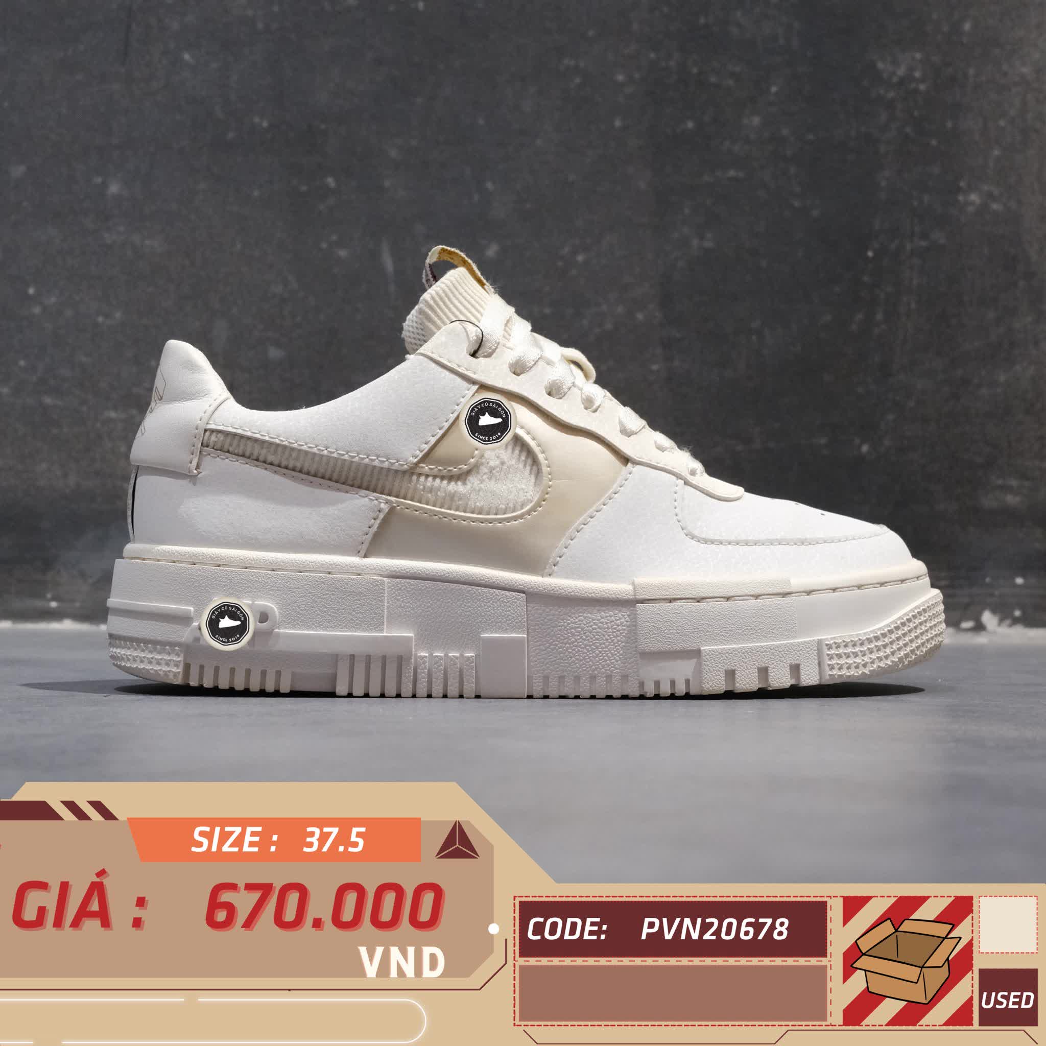 NIKE AIR FORCE 1 LOW PIXEL SUMMIT WHITE GOLD CHAIN DC1160 100 SIZE 37.5 GIÀY 2HAND CHÍNH HÃNG PVN20678