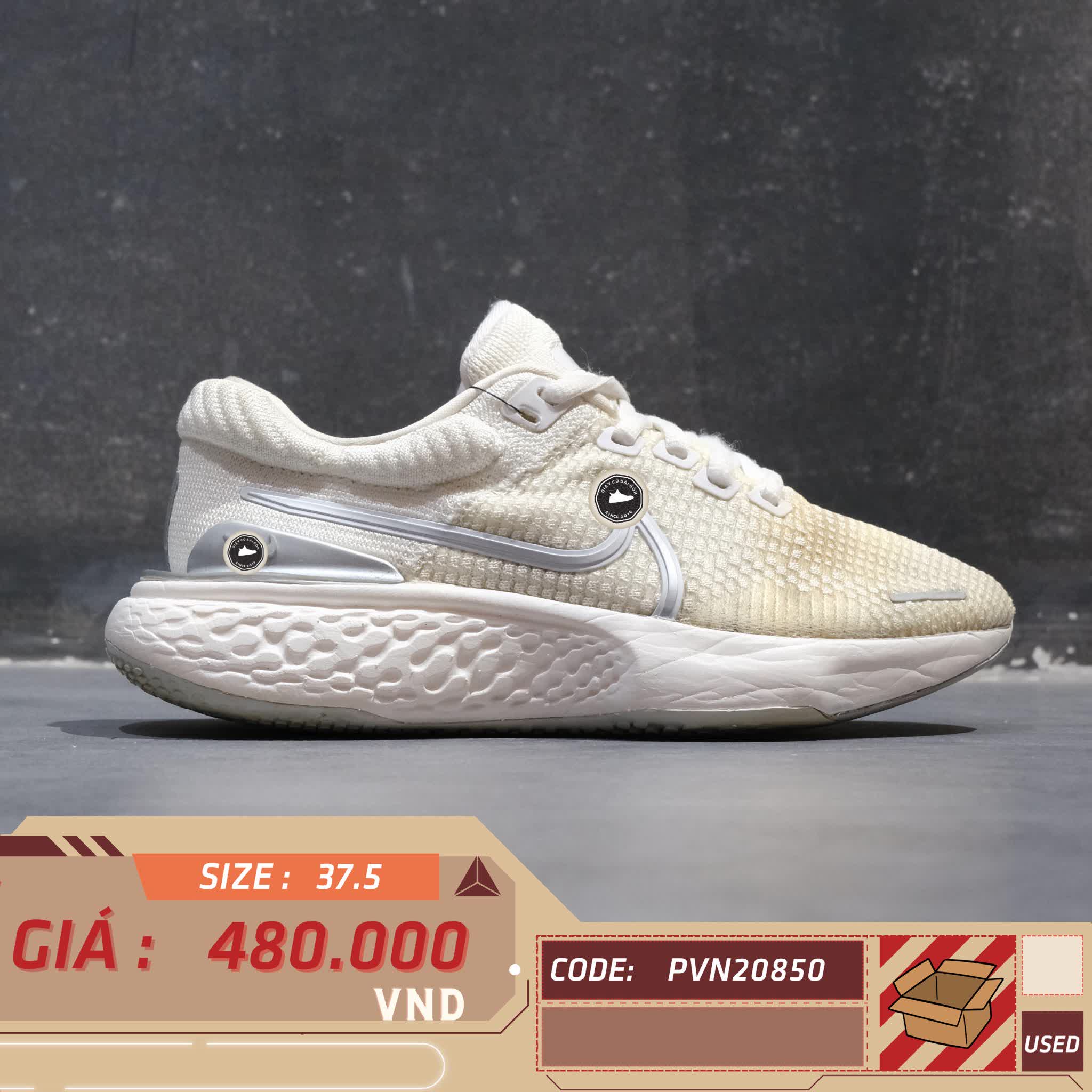 NIKE ZOOMX INVINCIBLE RUN FLYKNIT 2 'WHITE METALLIC SILVER' DC9993-101 SIZE 37.5 GIÀY 2HAND CHÍNH HÃNG PVN20850