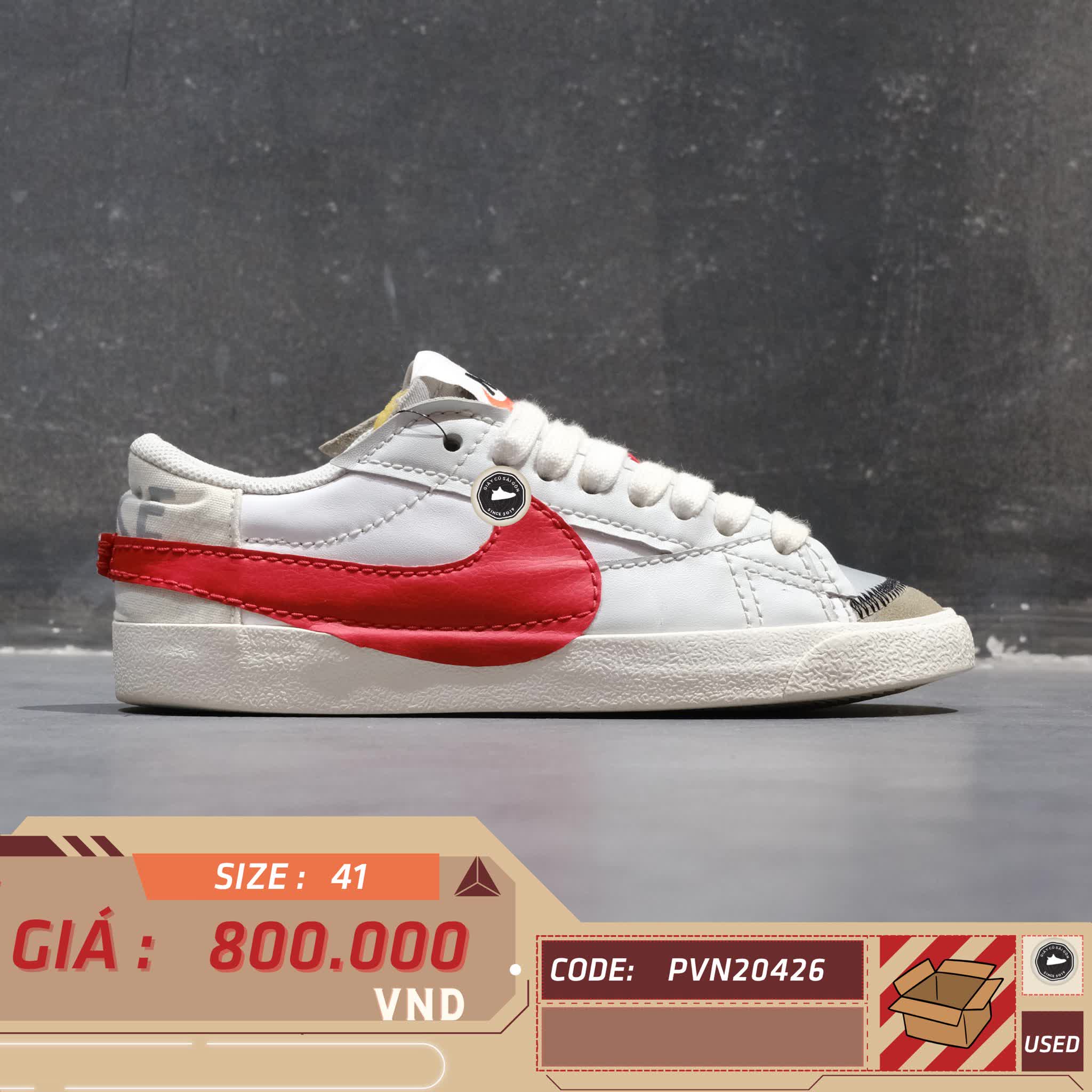 NIKE BLAZER LOW '77 JUMBO 'WHITE UNIVERSITY RED' DQ8769 100 SIZE 41 GIÀY 2HAND CHÍNH HÃNG PVN20426