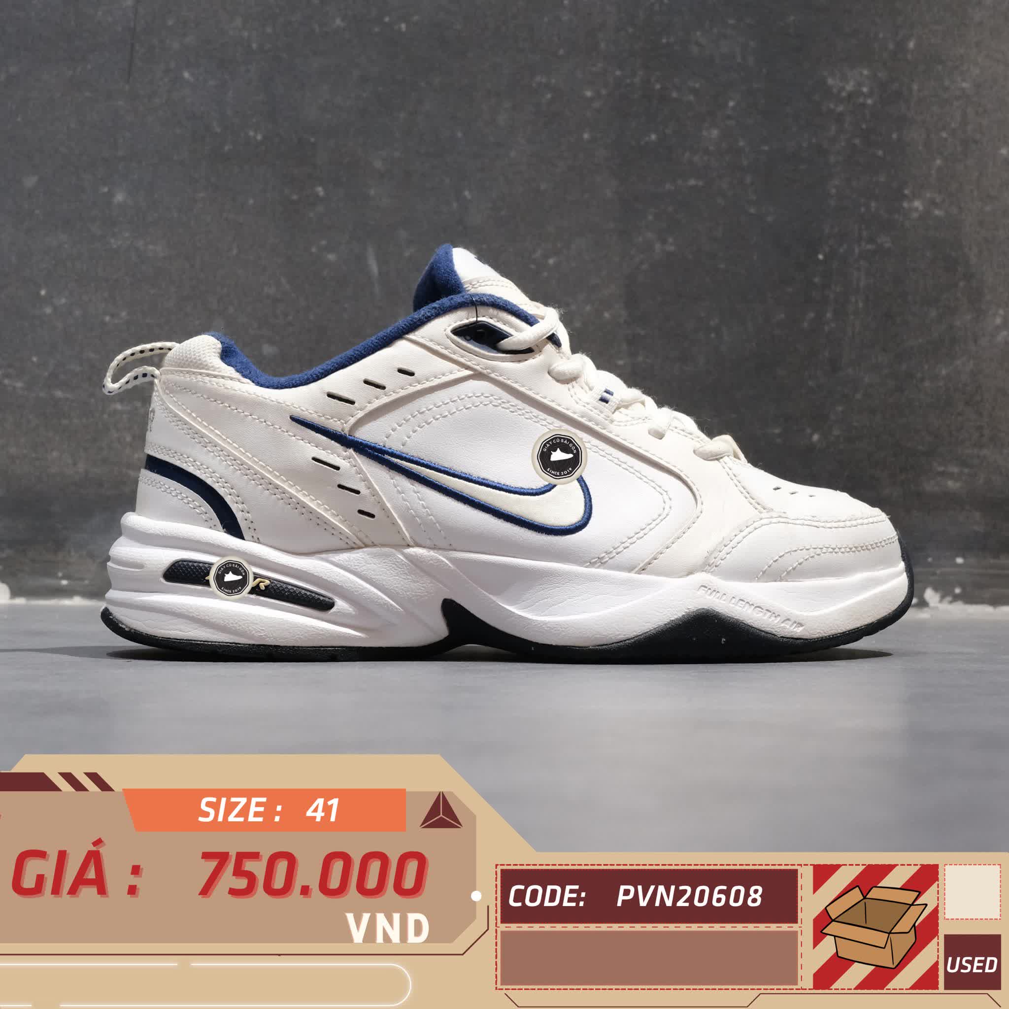 NIKE AIR MONARCH IV WHITE METALLIC SILVER 415445 102 SIZE 41 GIÀY 2HAND CHÍNH HÃNG PVN20608